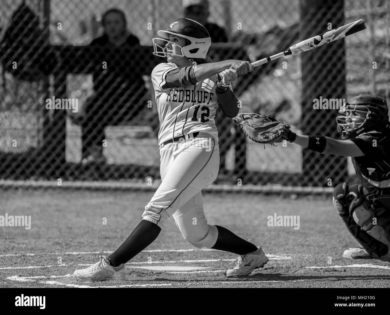 Action de softball avec Red Bluff vs Shasta High School à Red Bluff, en Californie. Banque D'Images