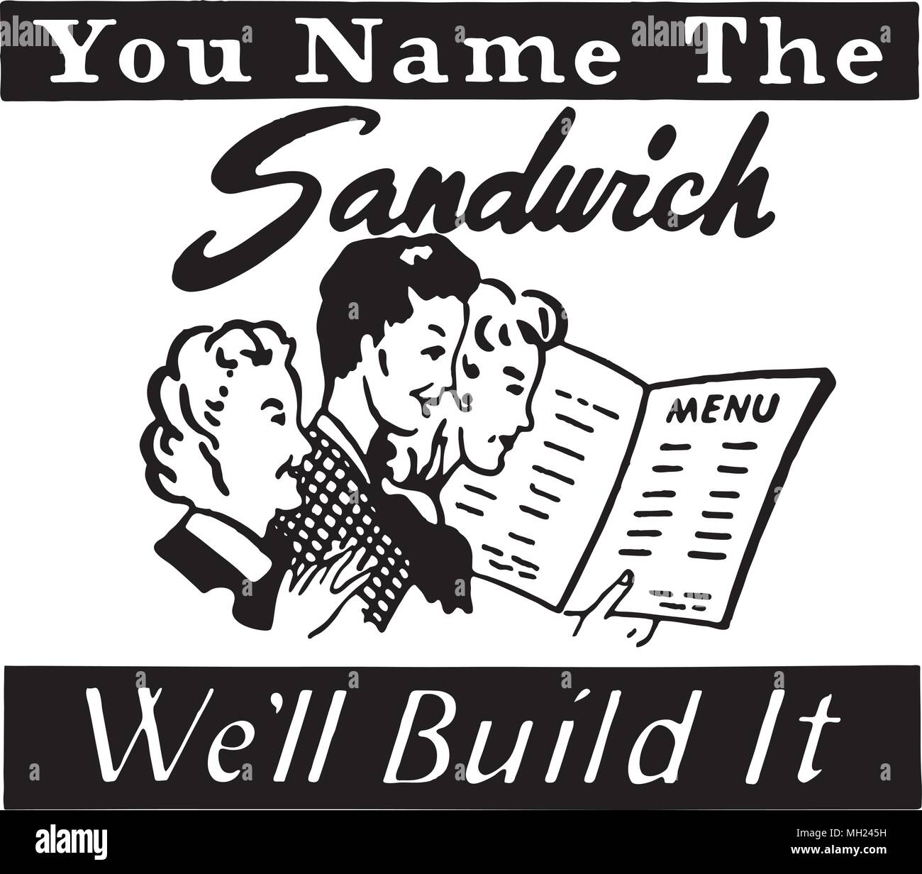 Vous nommez le Sandwich - Retro Art Ad Banner Illustration de Vecteur