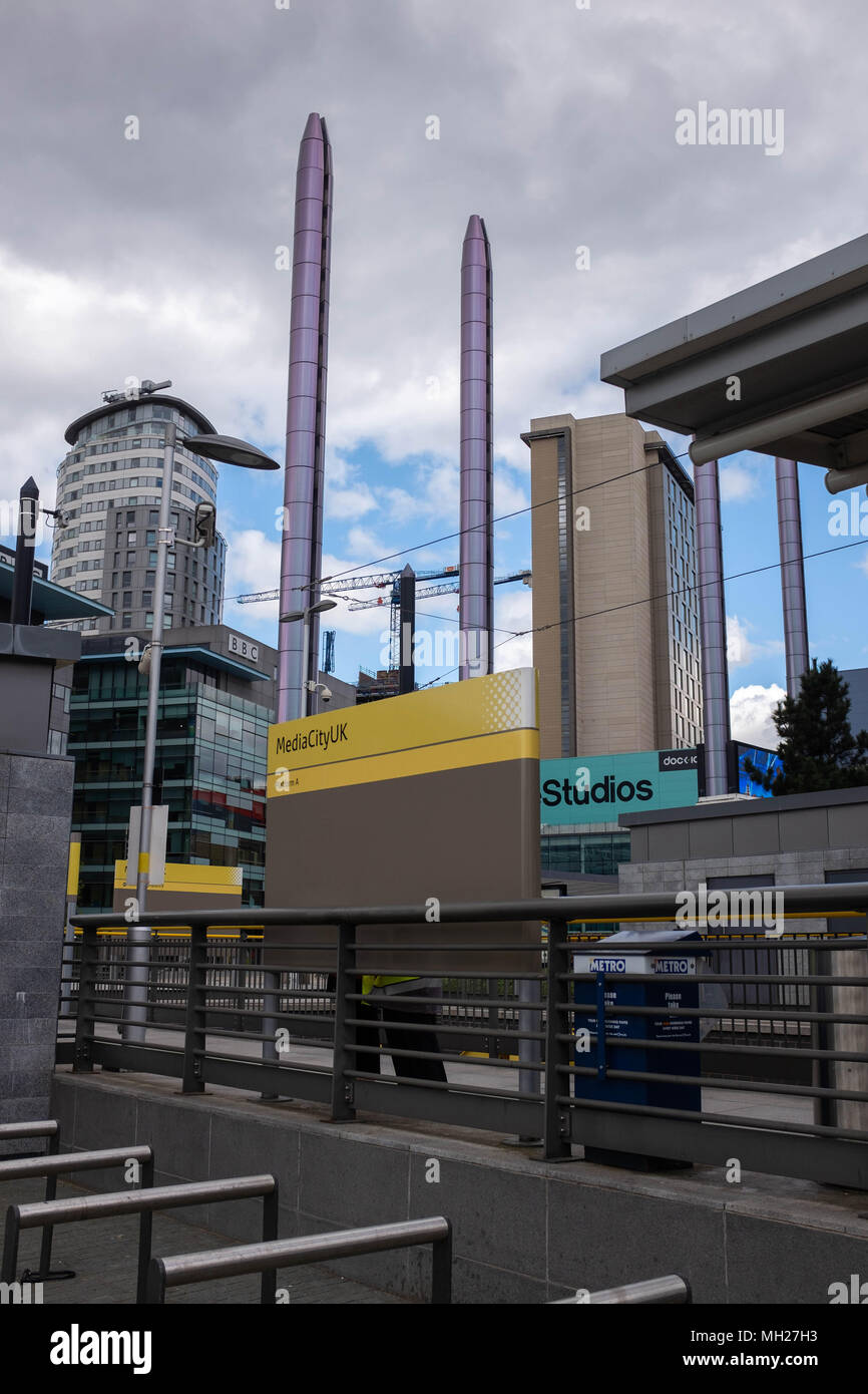Station de tramway à Media City, Salford Quays, Manchester, UK Banque D'Images