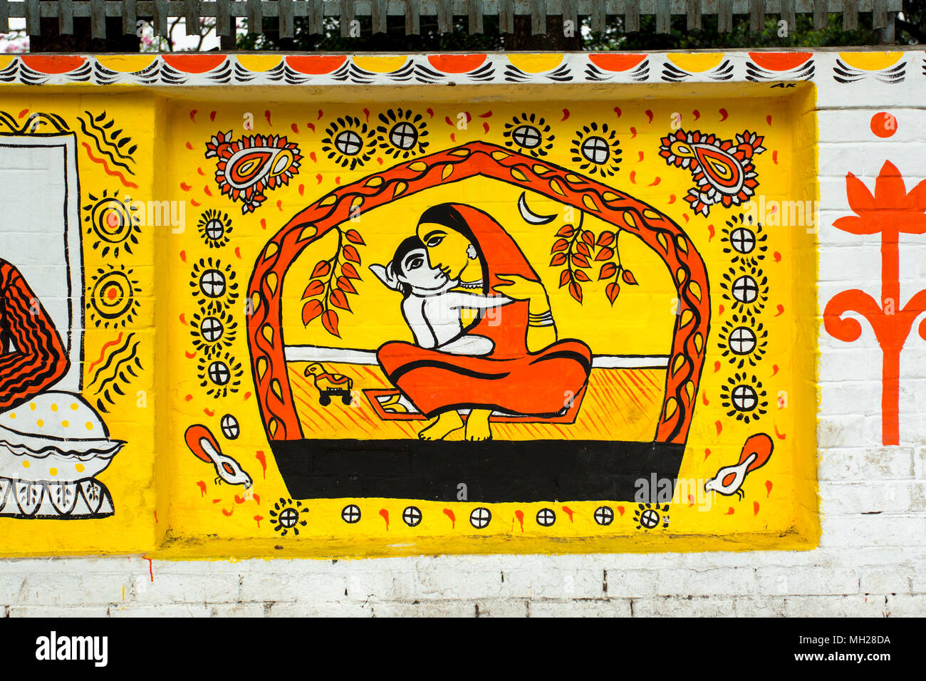 Beaux-arts de l'Université de Dacca (FFA) étudiant à leur mur peintures institut pour célébrer le Nouvel An 1425 Bengali à venir à Dhaka, au Bangladesh. Banque D'Images