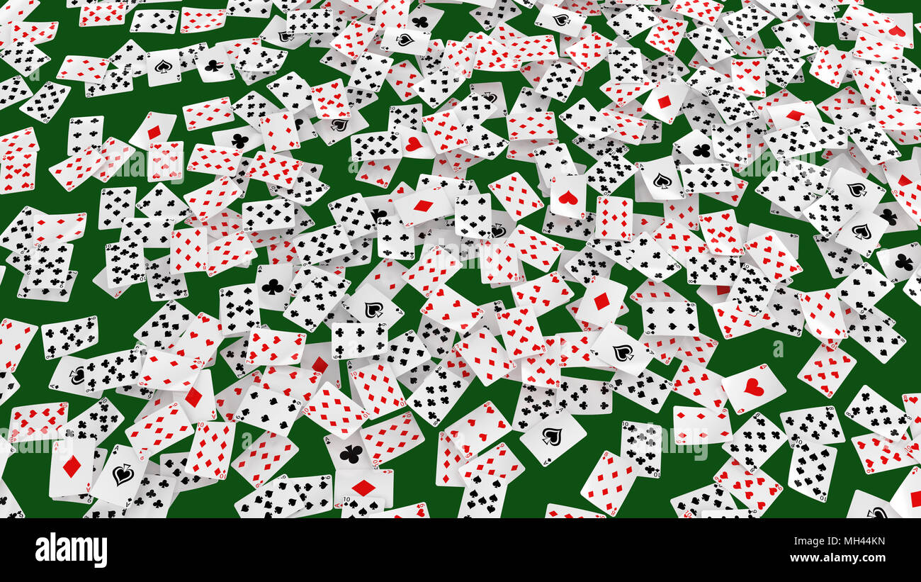 Surface couverte verte en 3d des cartes à jouer, l'horizontale Banque D'Images