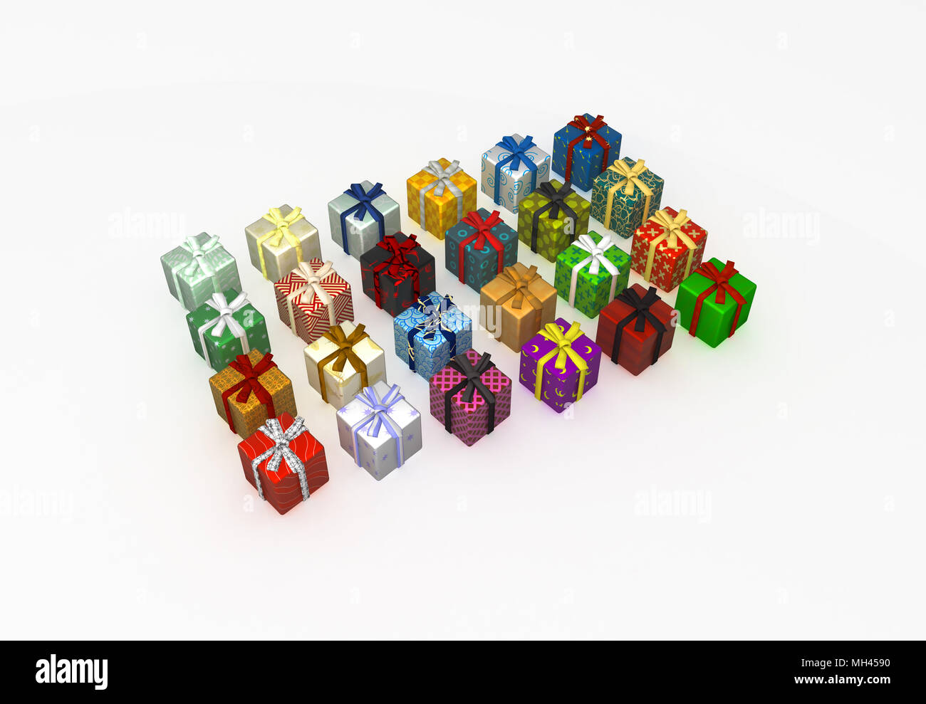 De nombreuses boîte cadeau enveloppé, 3d, isolé sur fond blanc Banque D'Images