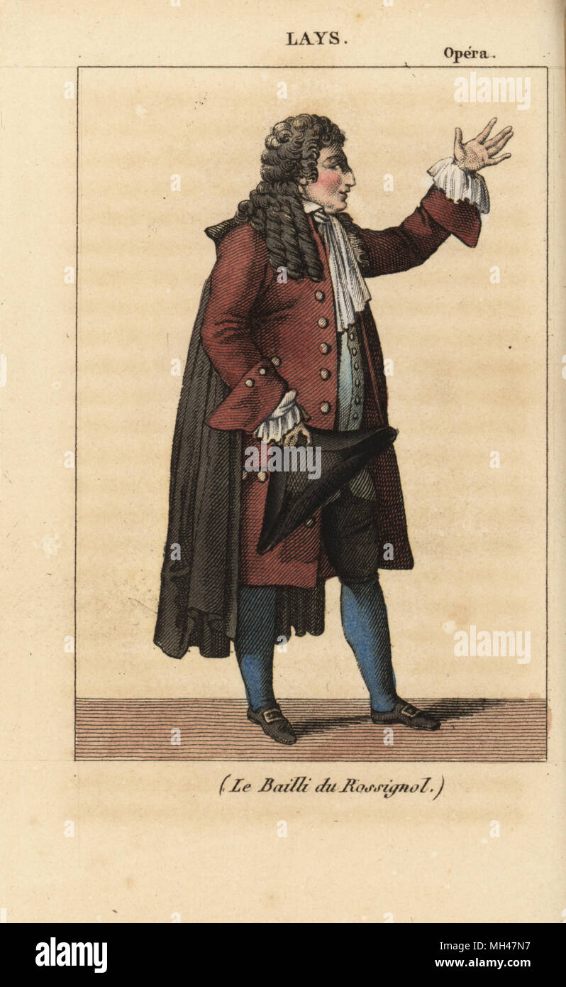 Le baryton français François établit (1758-1831) comme le Bailli de  l'opéra-comique Le Rossignol par Charles-Guillaume Etienne et  Louis-Sebastien Lebrun à l'Opéra, Paris, 1816. Coloriée à la gravure sur  cuivre de Charles Malo's