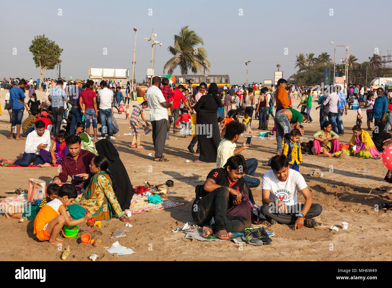 La plage de Juhu sur la Journée de la République, Mumbai, Inde Banque D'Images