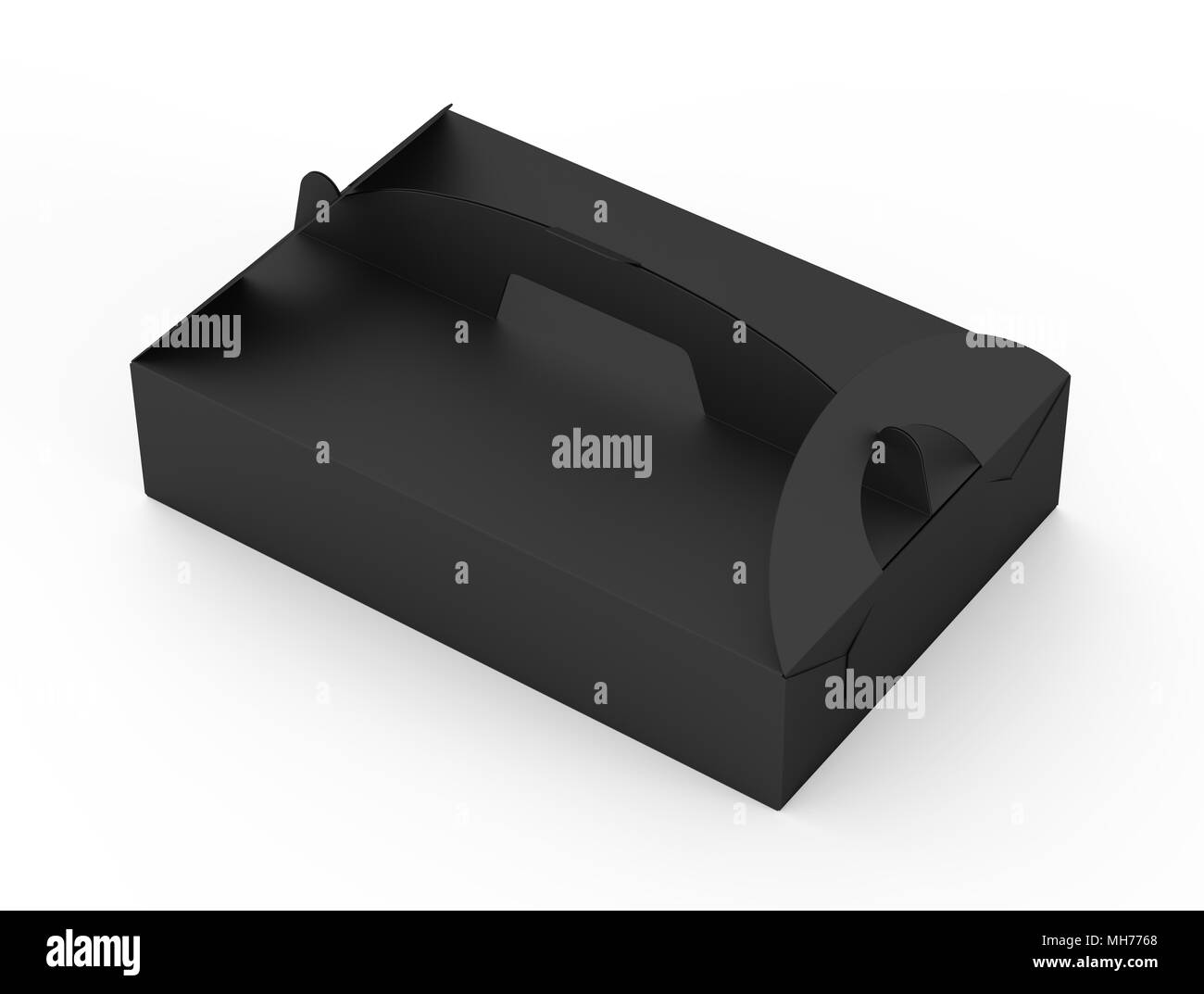 Noir isolé en carton avec poignée en 3d illustration sur fond blanc, elevated view Banque D'Images