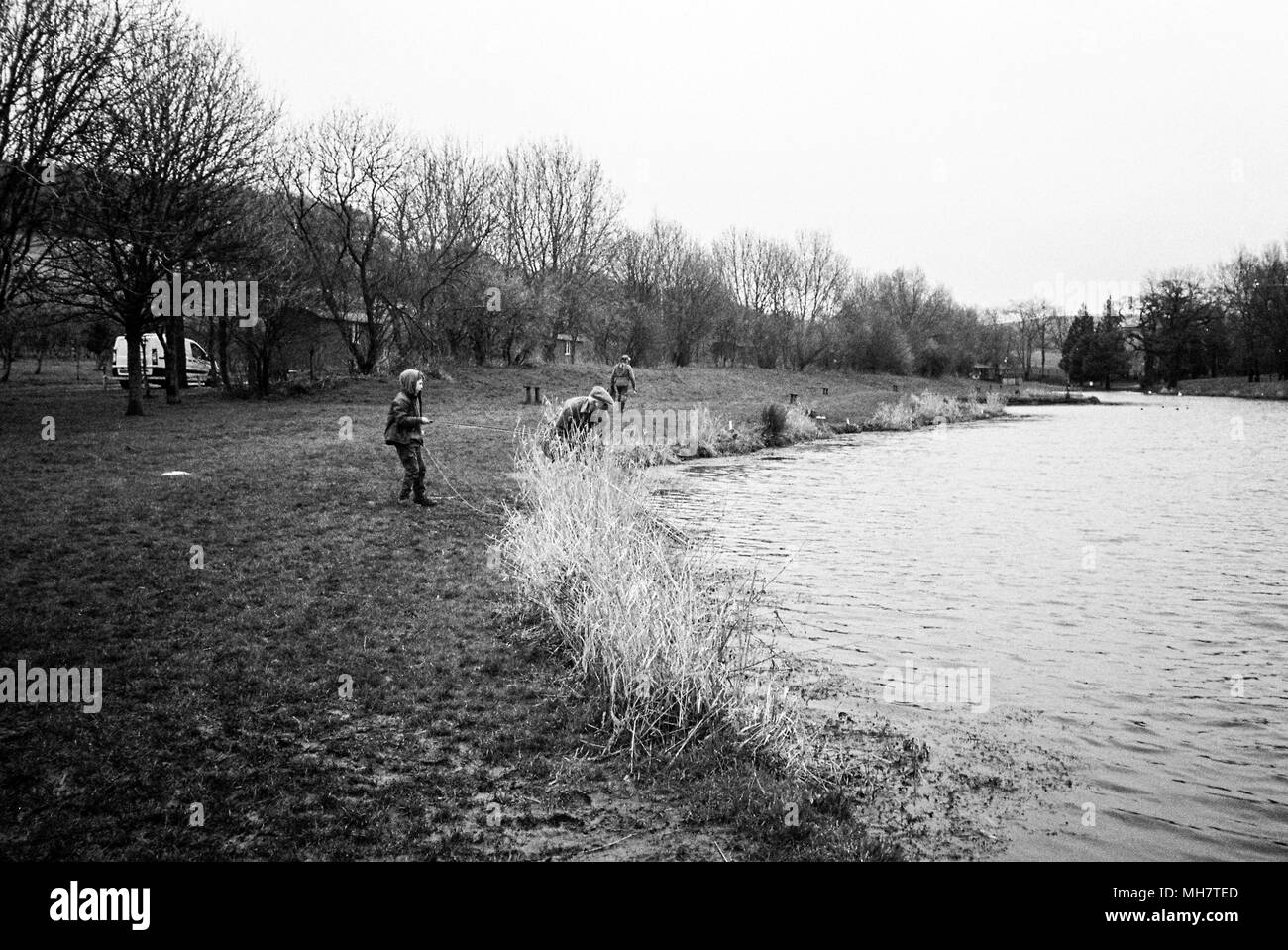 Meon springs pêche à l'omble, Petersfield, Hampshire, Angleterre, Royaume-Uni. Banque D'Images