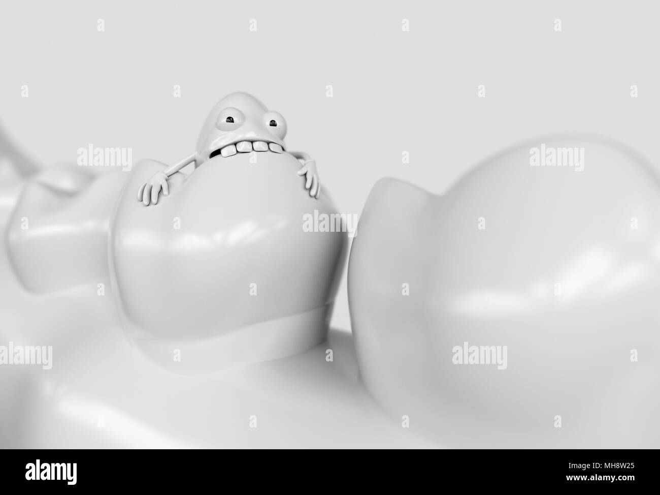 Les dents des bactéries cartoon. Les bactéries de la carie des dents manger - 3D Rendering Banque D'Images