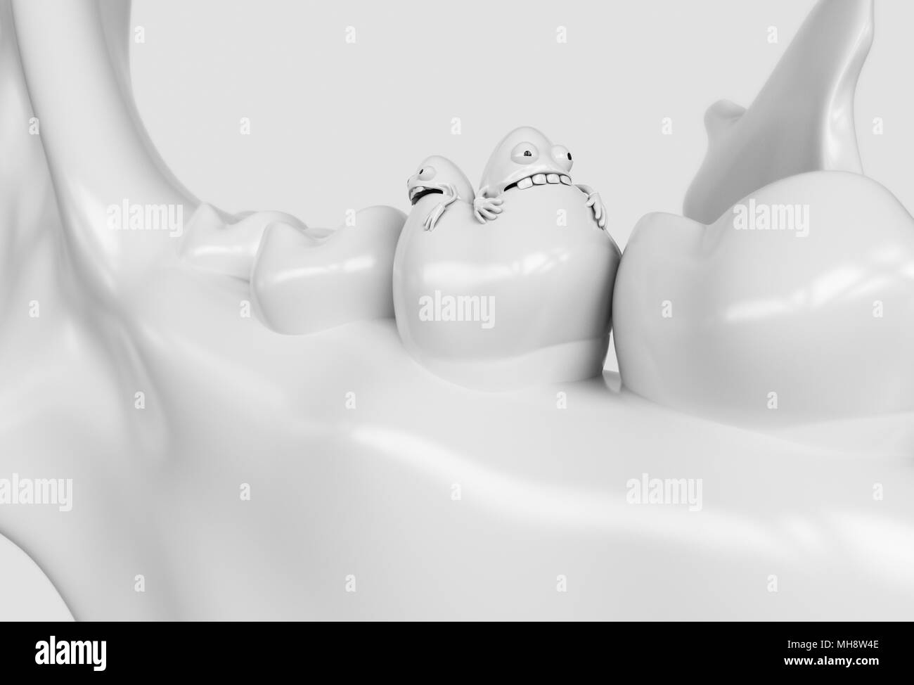 Les dents des bactéries cartoon. Les bactéries de la carie des dents manger - 3D Rendering Banque D'Images