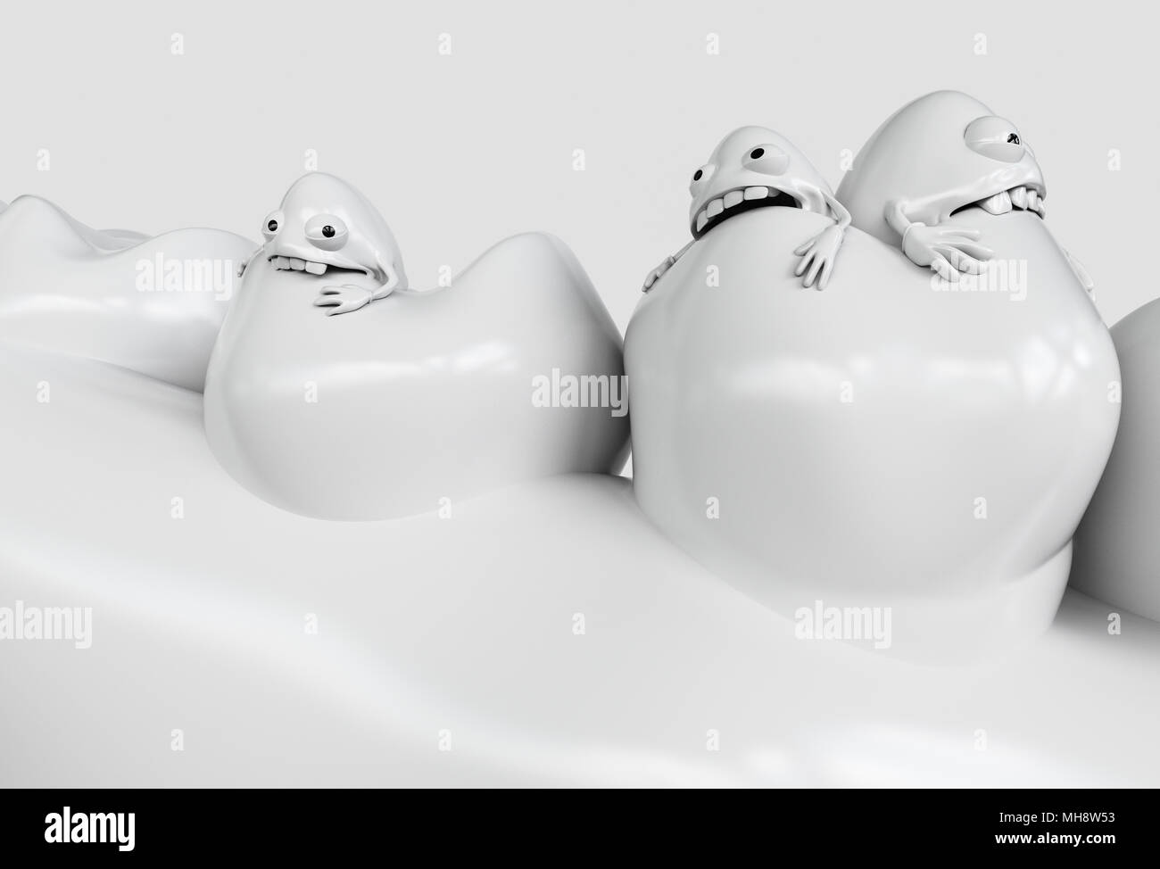 Les dents des bactéries cartoon. Les bactéries de la carie des dents manger - 3D Rendering Banque D'Images