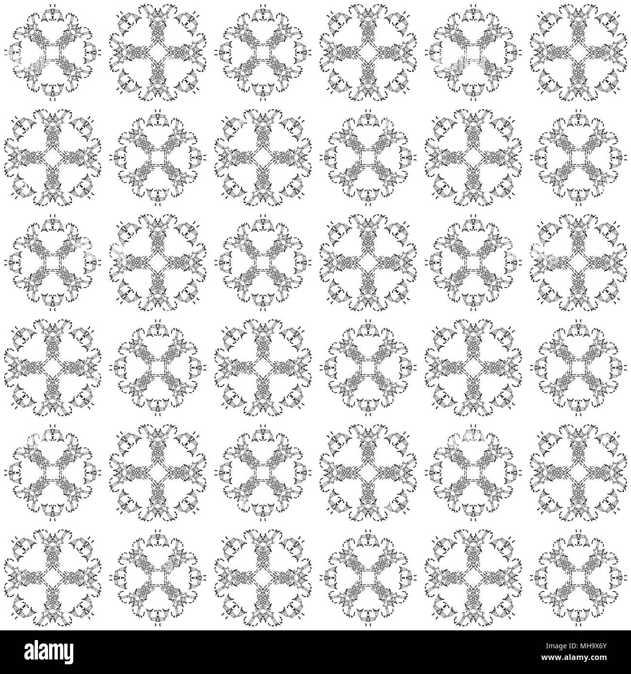 Résumé transparente texture noir modèles fractale sur fond blanc. Disposés en quinconce deux grands motifs floraux fractal. Banque D'Images