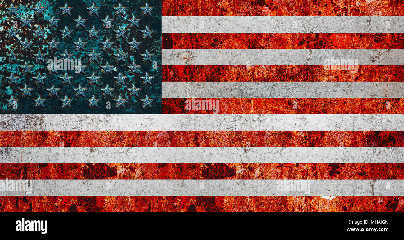 USA banner, le drapeau des États-Unis d'Amérique a fait hors de portée des textures métal corrodé, abstract illustration Banque D'Images