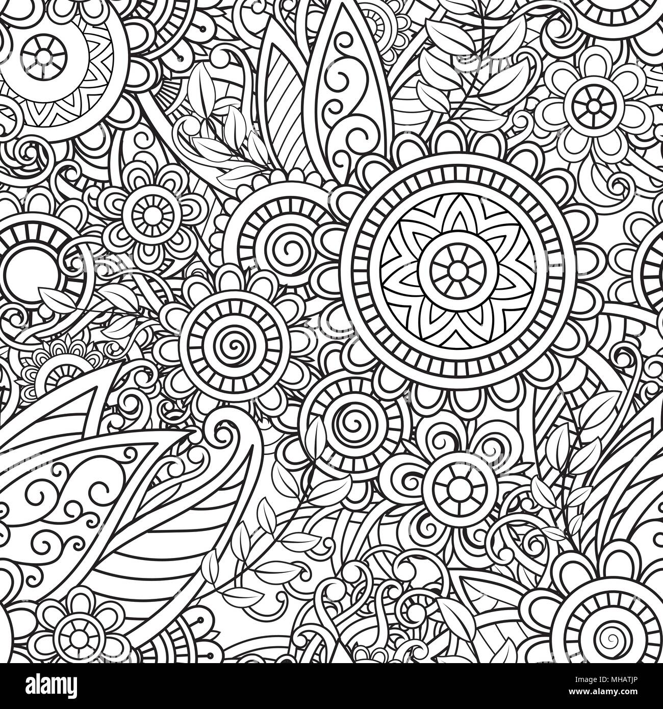 Hand drawn seamless pattern abstract l'ornement. Le noir et blanc des éléments décoratifs. Motifs orientaux. Illustration de Vecteur