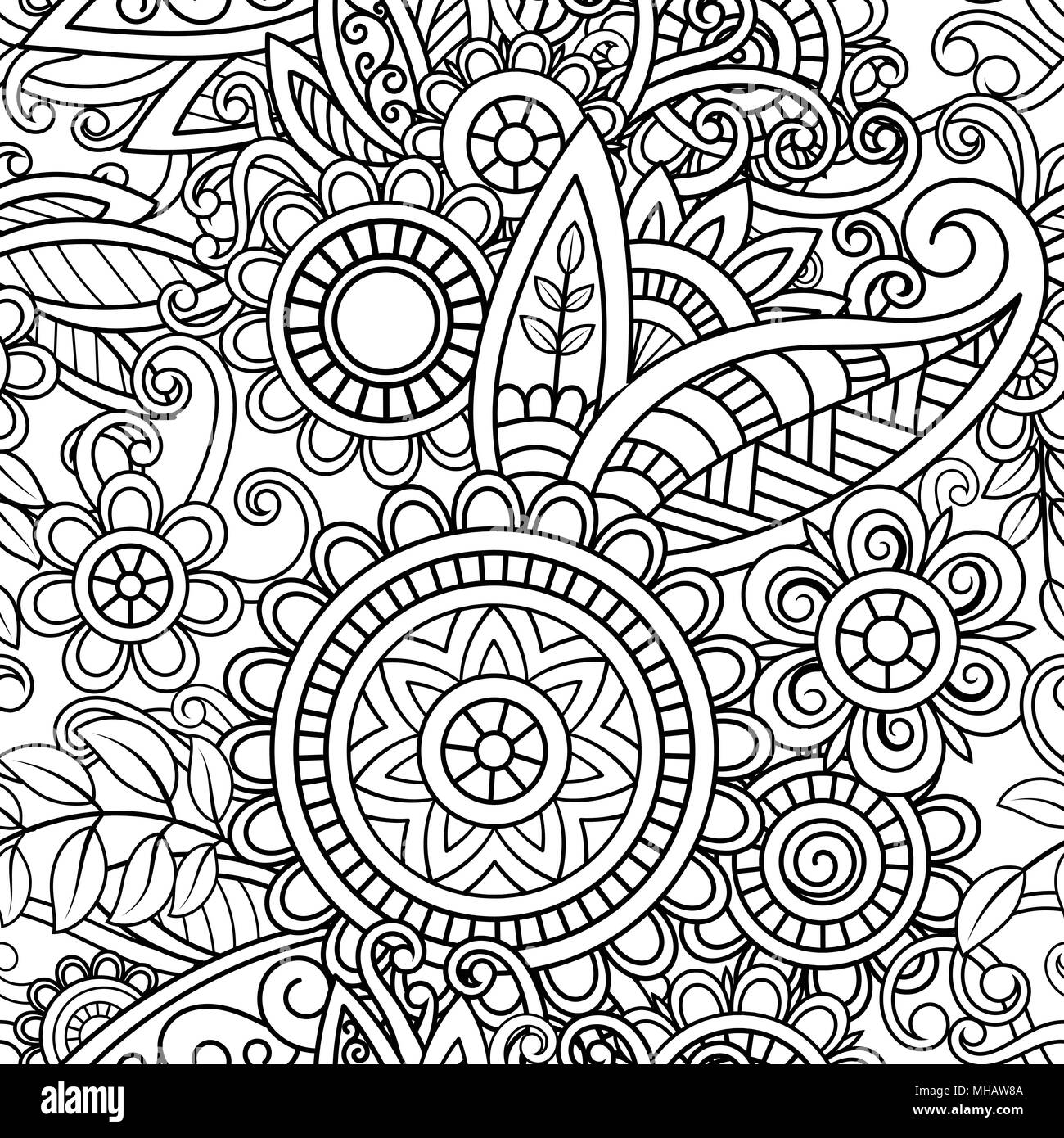 Hand drawn seamless pattern abstract l'ornement. Le noir et blanc des éléments décoratifs. Motifs orientaux. Illustration de Vecteur