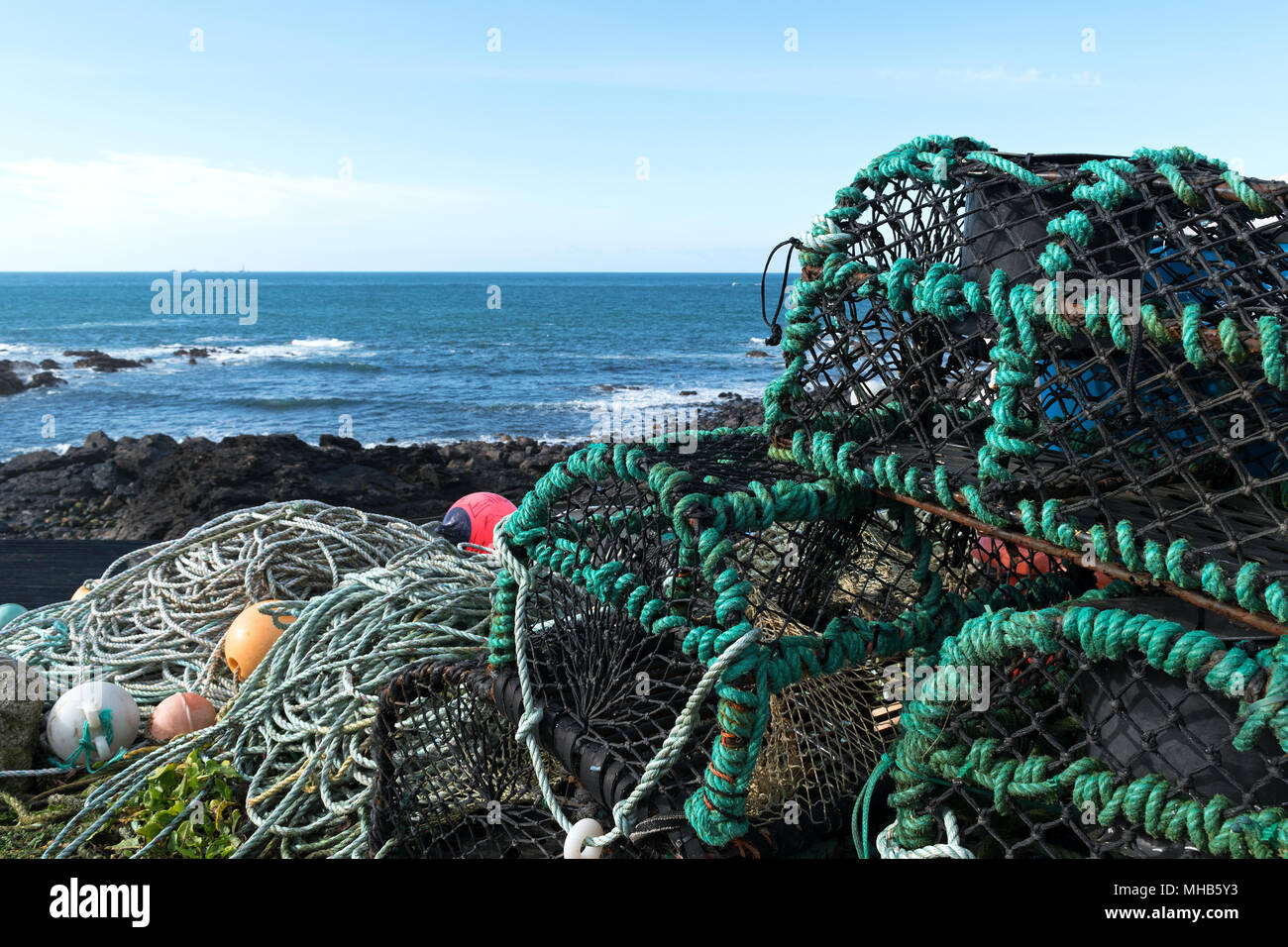 Des casiers à homard crabe à prêtres cove, cape Cornwall, Cornwall, Angleterre, Grande-Bretagne, Royaume-Uni. Banque D'Images