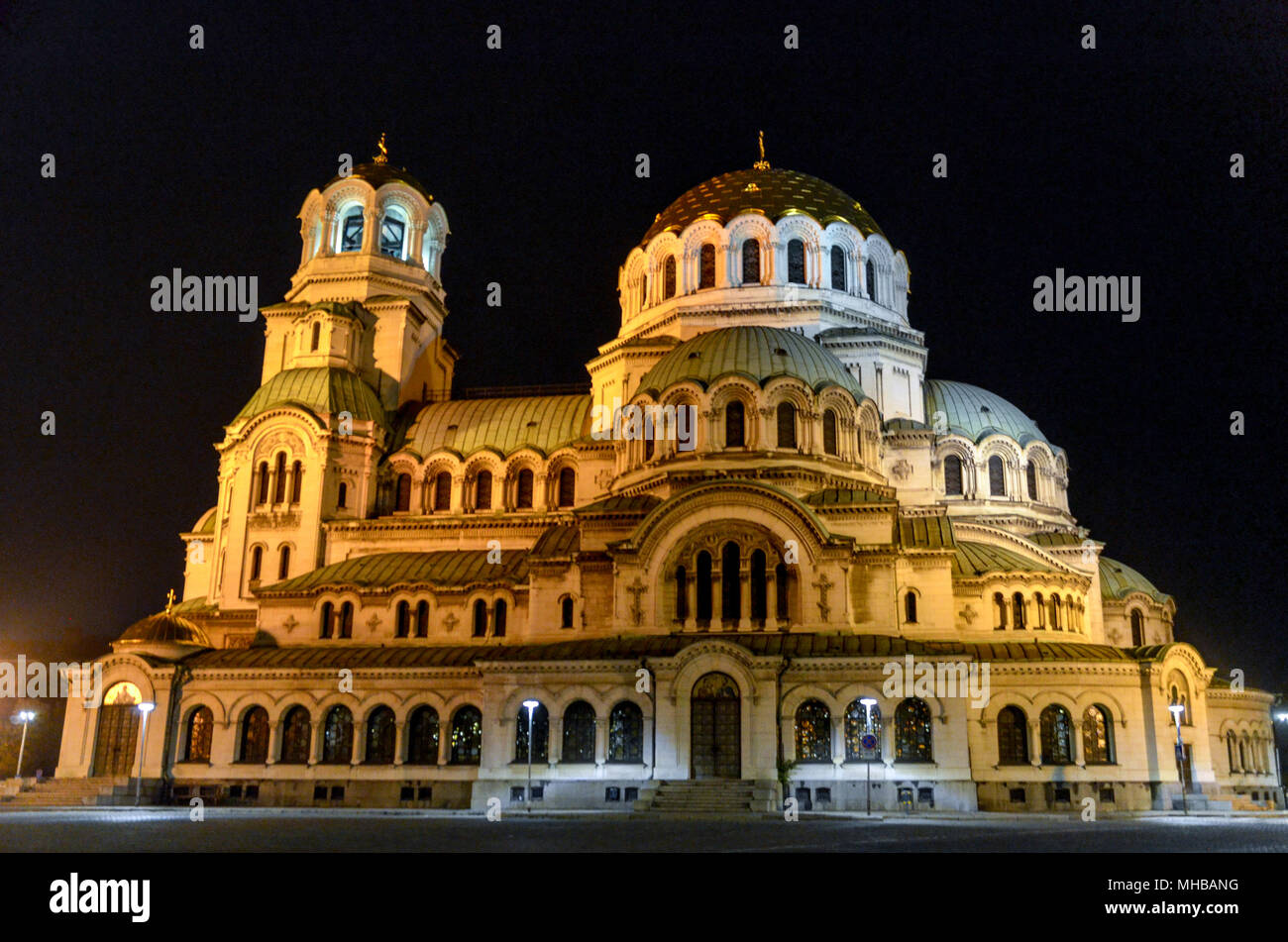 La cathédrale Alexandre Nevsky de nuit, Sofia, Bulgarie Banque D'Images