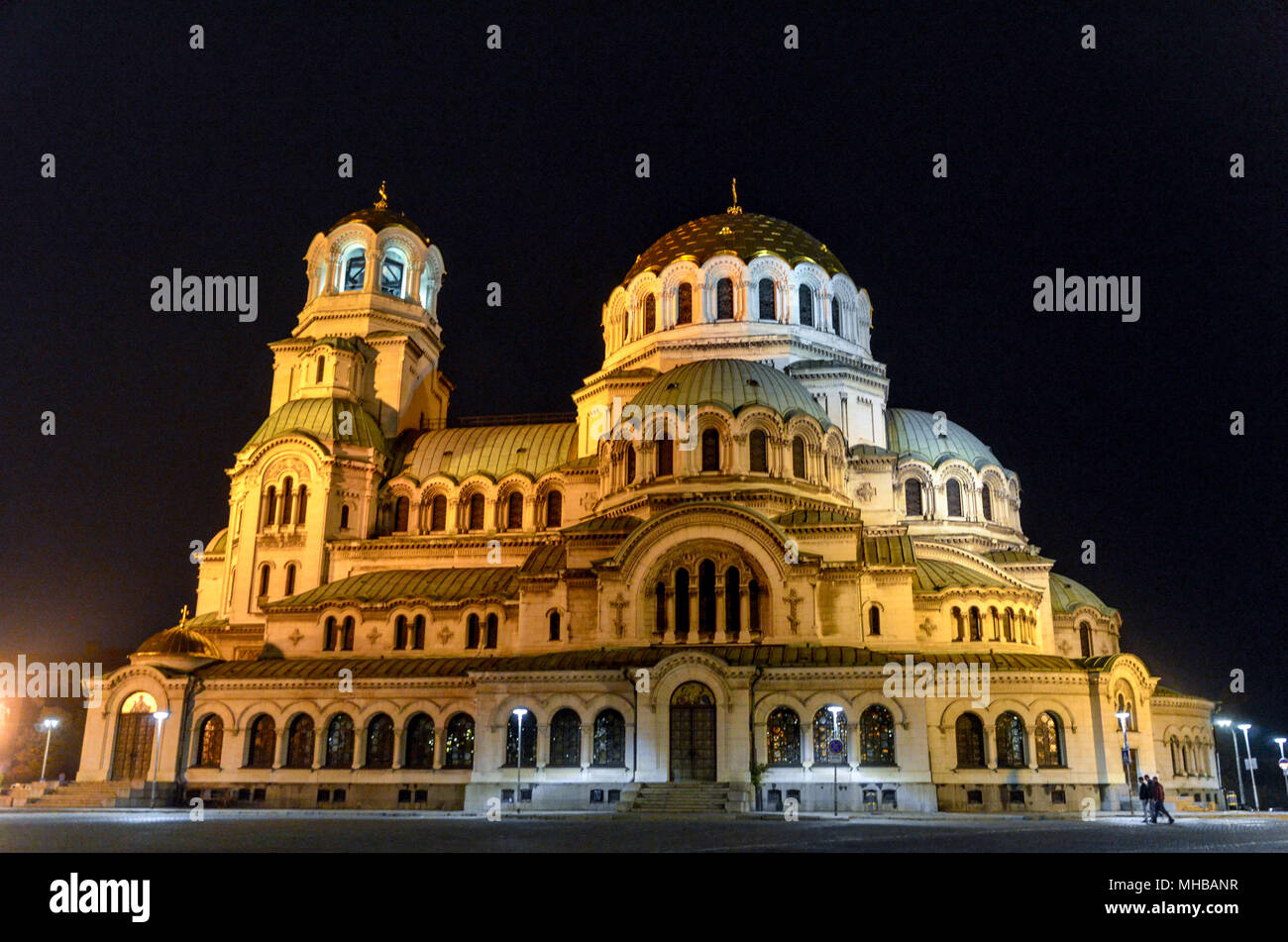 La cathédrale Alexandre Nevsky de nuit, Sofia, Bulgarie Banque D'Images