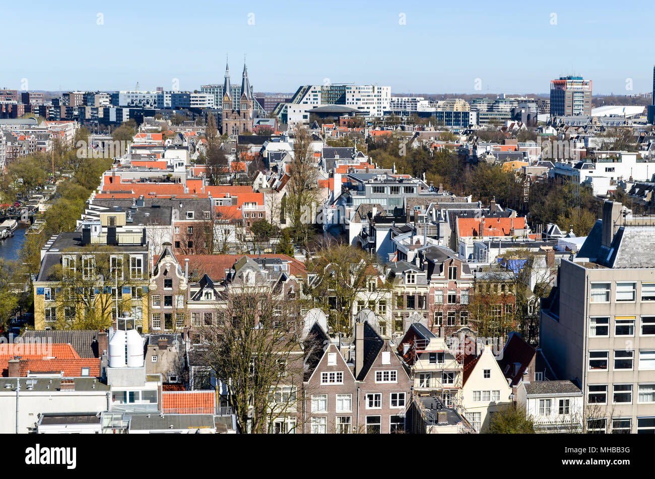 Vue aérienne du quartier du Jordaan, à Amsterdam (Pays-Bas), Banque D'Images