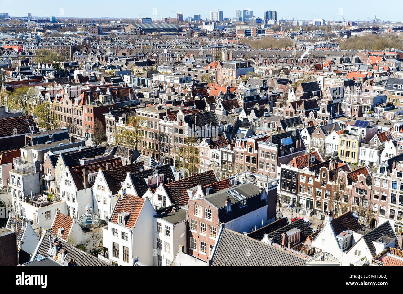 Vue aérienne d'Amsterdam (quartier du Jordaan), Amsterdam, Pays-Bas Banque D'Images