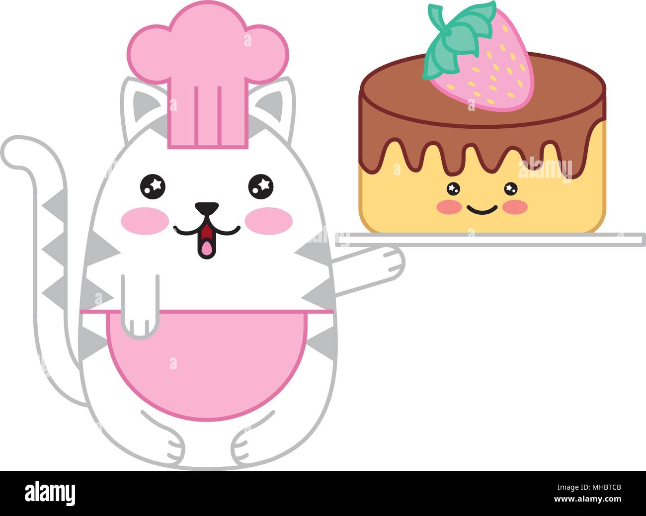 Chef Kawaii Chat Avec Gateau Sucre Cartoon Vector Illustration Image Vectorielle Stock Alamy