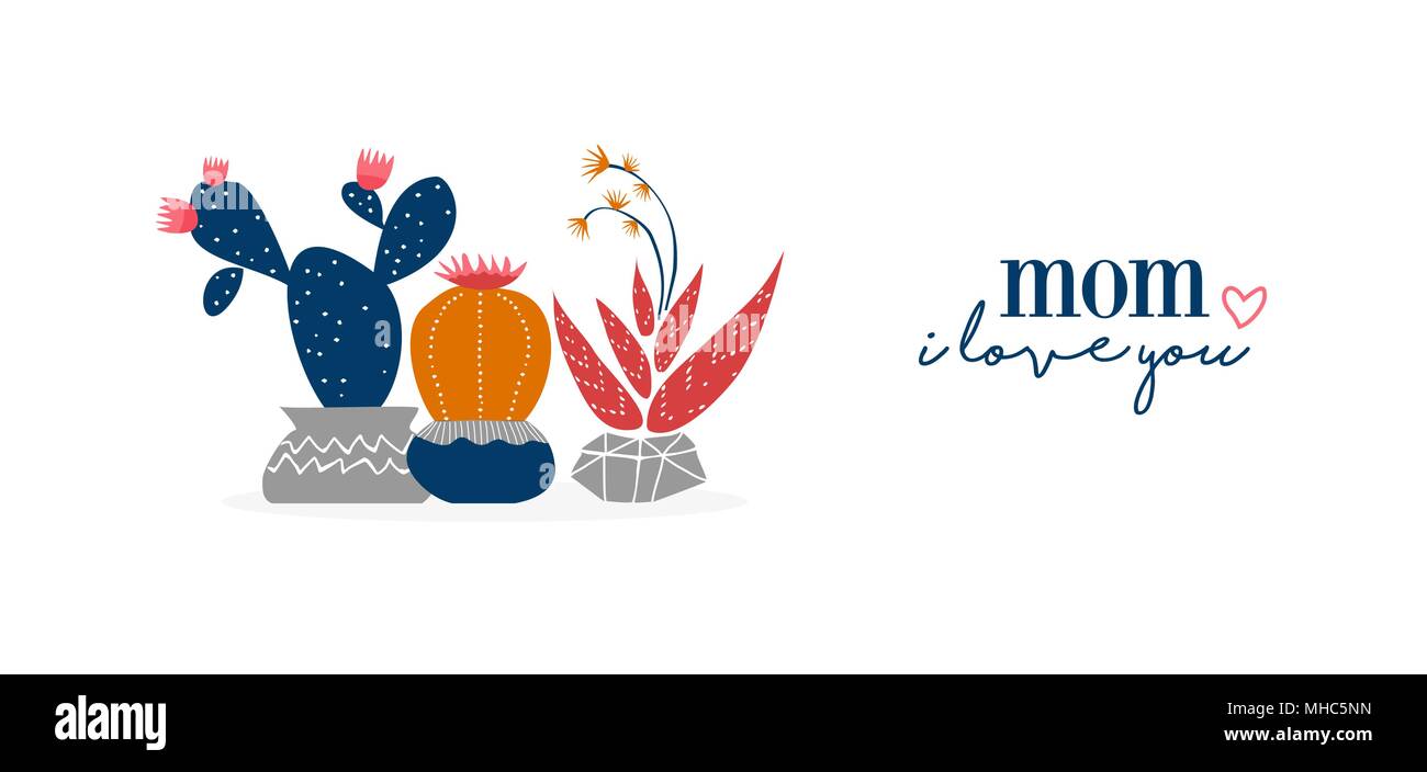Happy Mothers Day bandeaux web illustration de plantes succulentes cactus dessiné à la main avec des fleurs. Vecteur EPS10. Illustration de Vecteur
