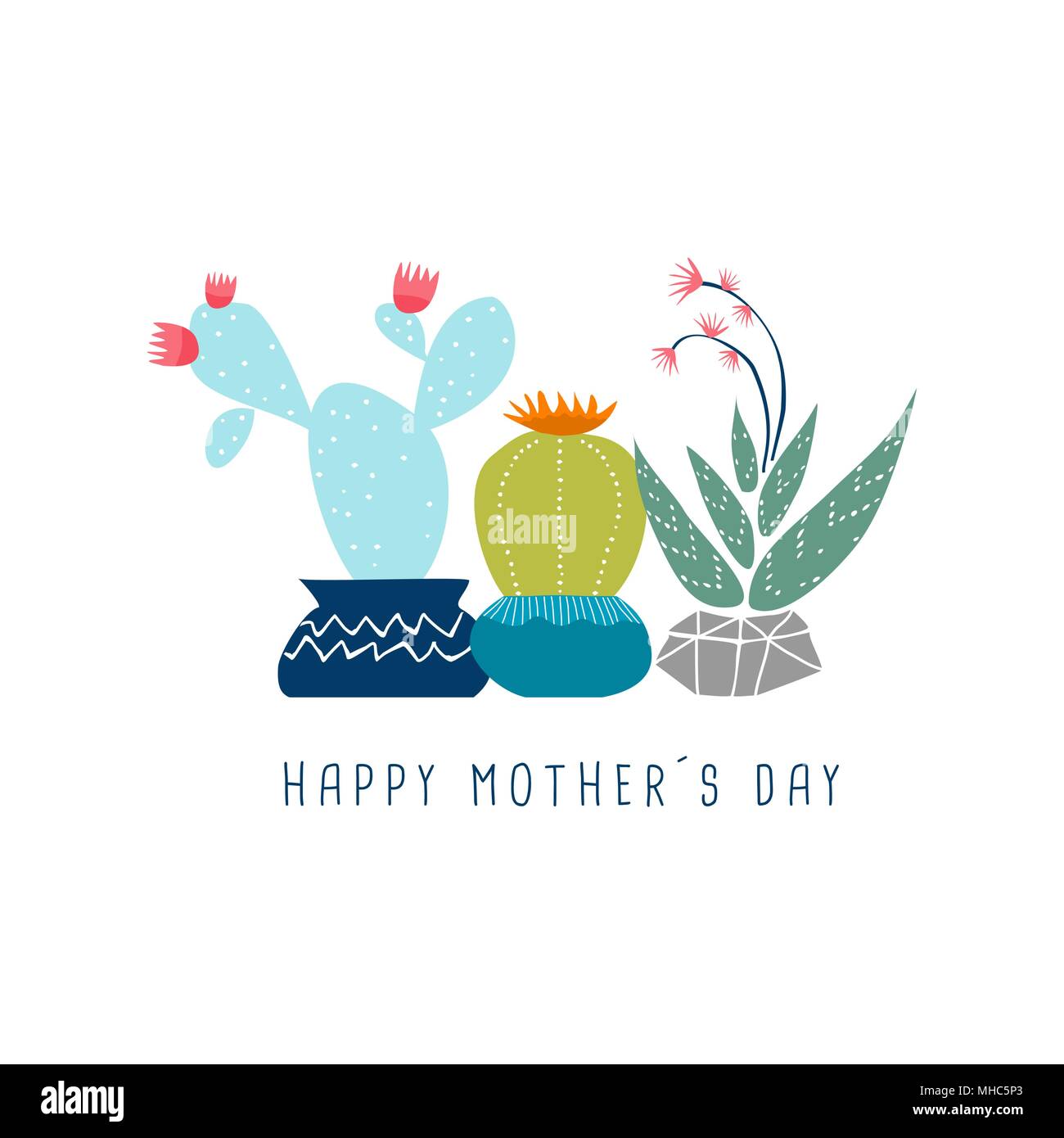 Heureuse fête des mères, carte de souhaits illustration de plantes succulentes cactus dessiné à la main avec des fleurs. Vecteur EPS10. Illustration de Vecteur
