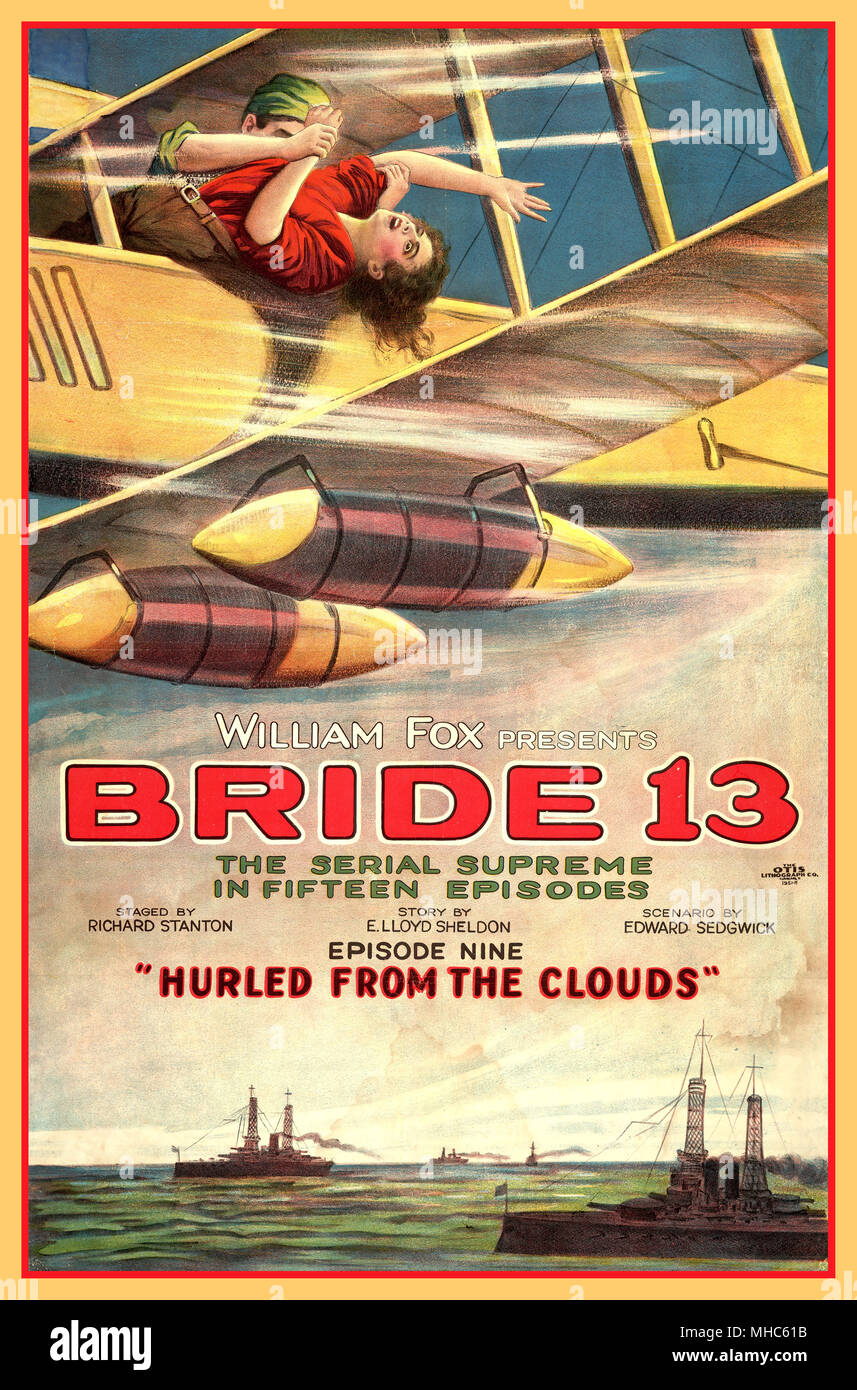 1920 "13" Vintage chromolithographie motion photo poster pour mariée 13 Épisode 9, 'lançaient des nuages" réalisé par Richard Stanton et produit par William Fox Banque D'Images