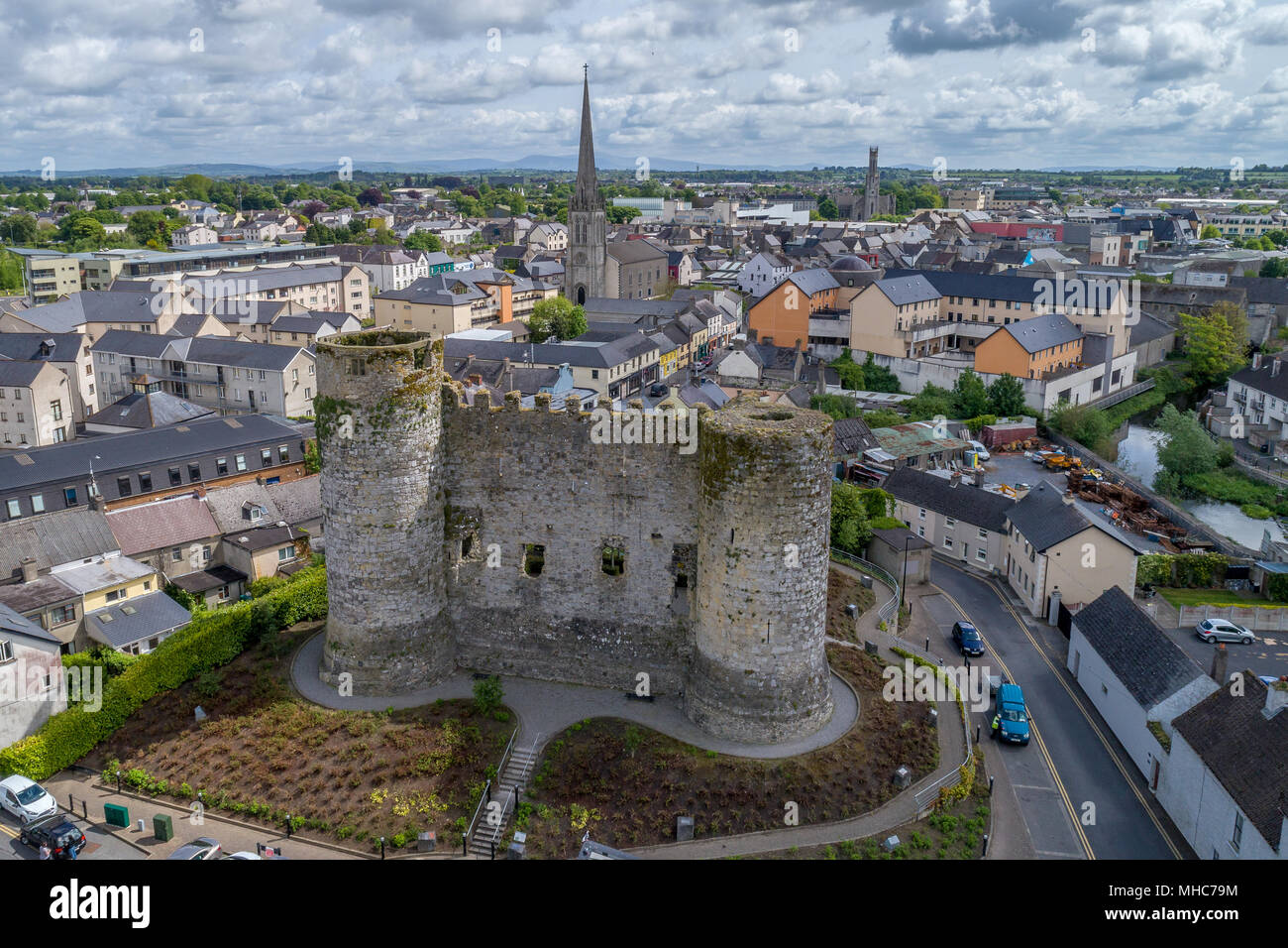 Vue aérienne des vestiges de Château de Carlow, Carlow, Irlande Banque D'Images