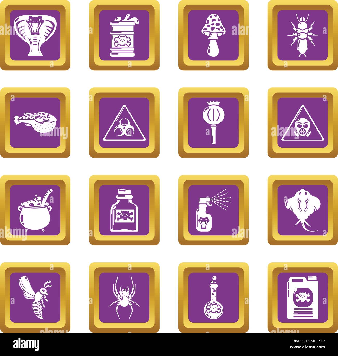 Danger Toxique Poison icons set carré violet vecteur isolé sur fond blanc Illustration de Vecteur