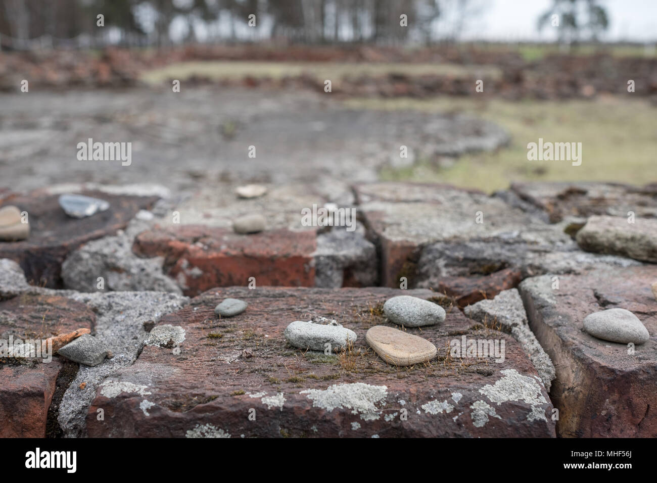 Ruines de crématorium à Auschwitz Birkenau Camp de concentration, détruit par de courageux prisonniers juifs dans un soulèvement contre les nazis allemands. Banque D'Images
