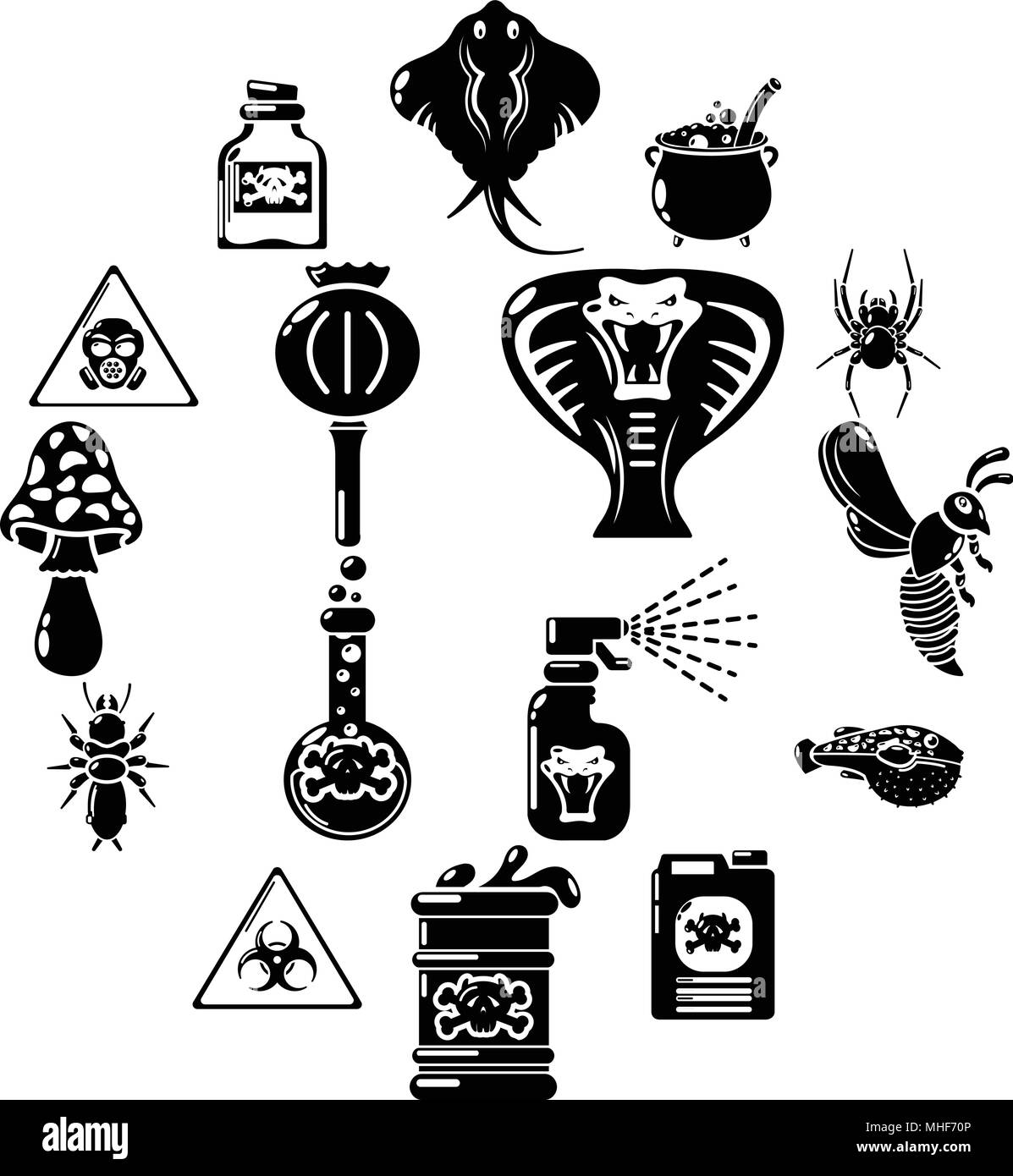 Danger Toxique Poison icons set, le style simple Illustration de Vecteur
