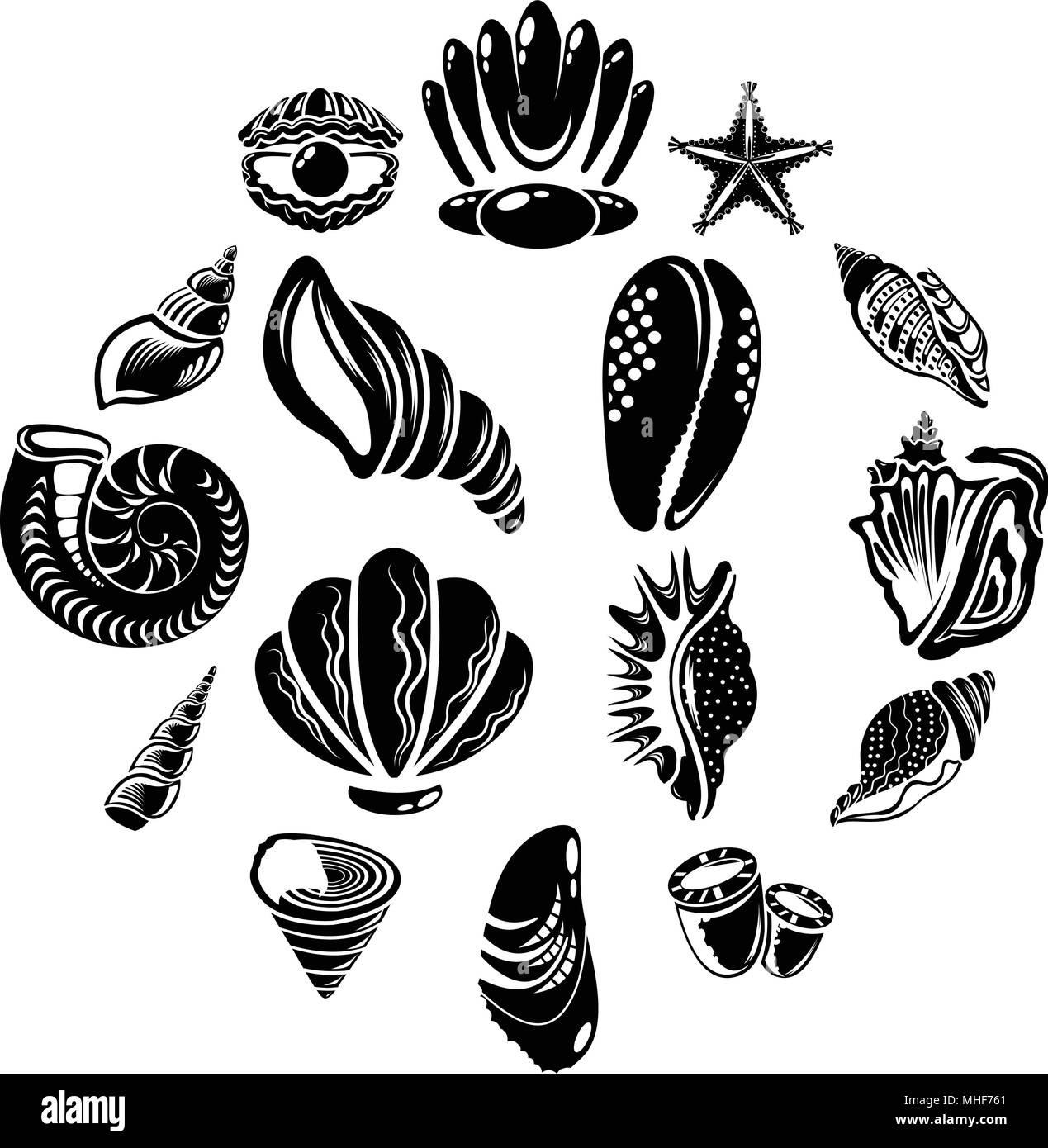 Tropical sea shell icons set, le style simple Illustration de Vecteur