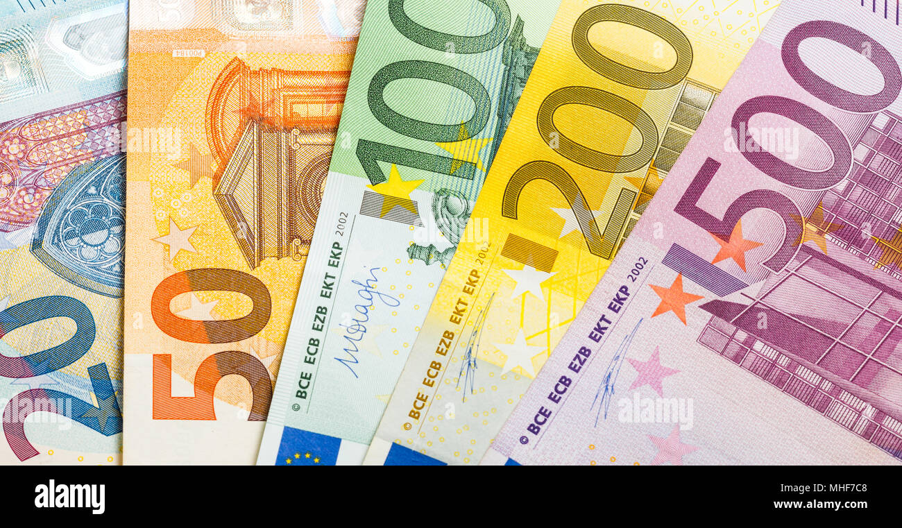 Euro Argent. euro cash arrière-plan. De l'argent euro banknotes Banque D'Images