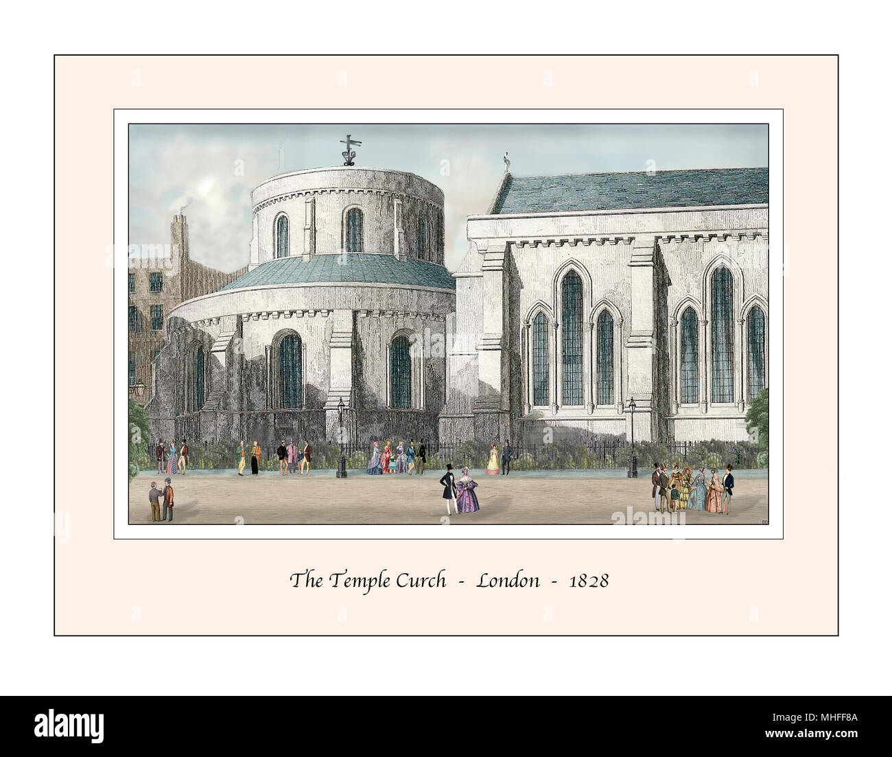 Temple Church London Design original basé sur une gravure du xixe siècle Banque D'Images