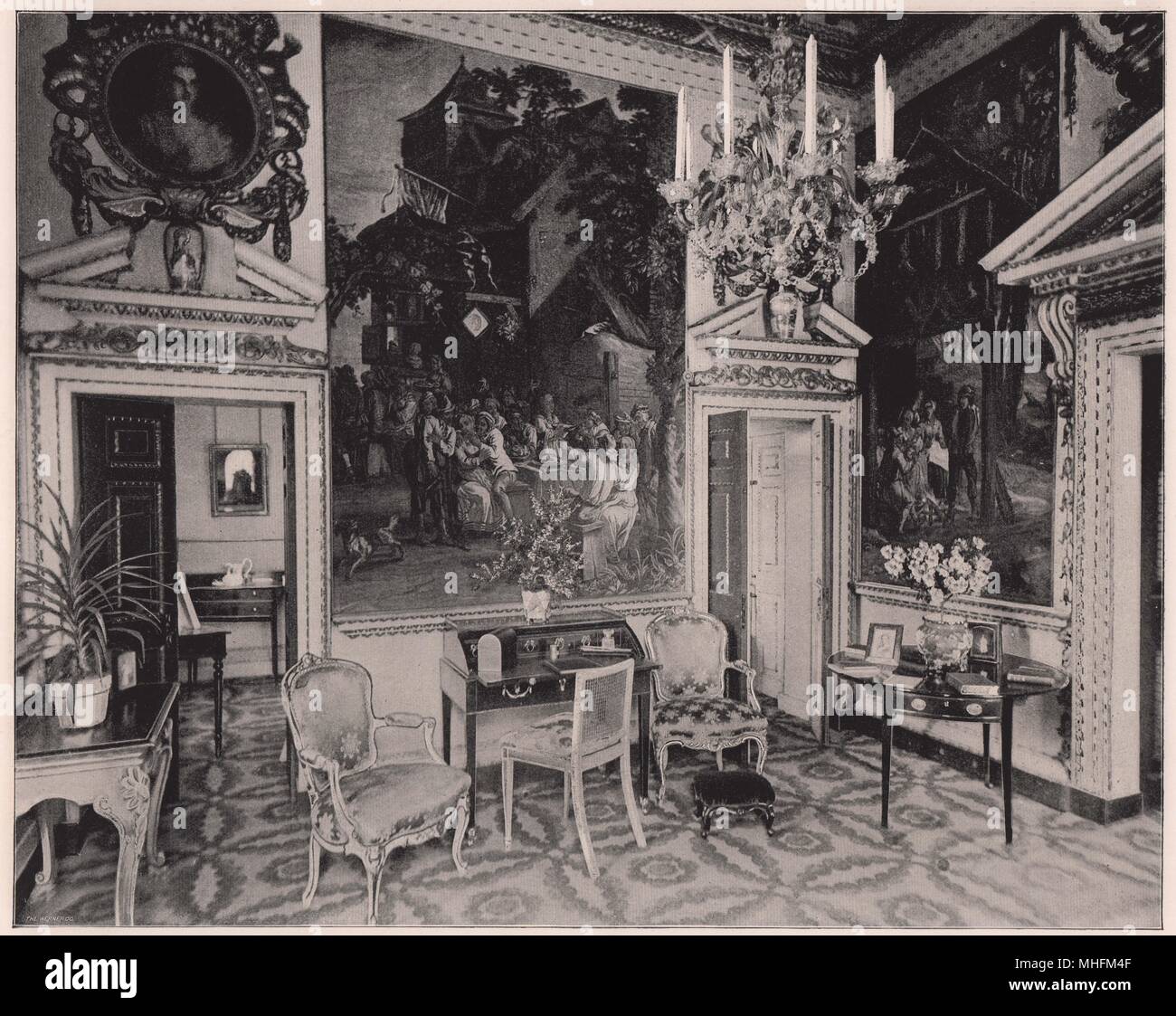 La Tapisserie prix à Chiswick House est une petite chambre de la cinq morceaux de tapisserie représentant des sujets de Teniers Banque D'Images