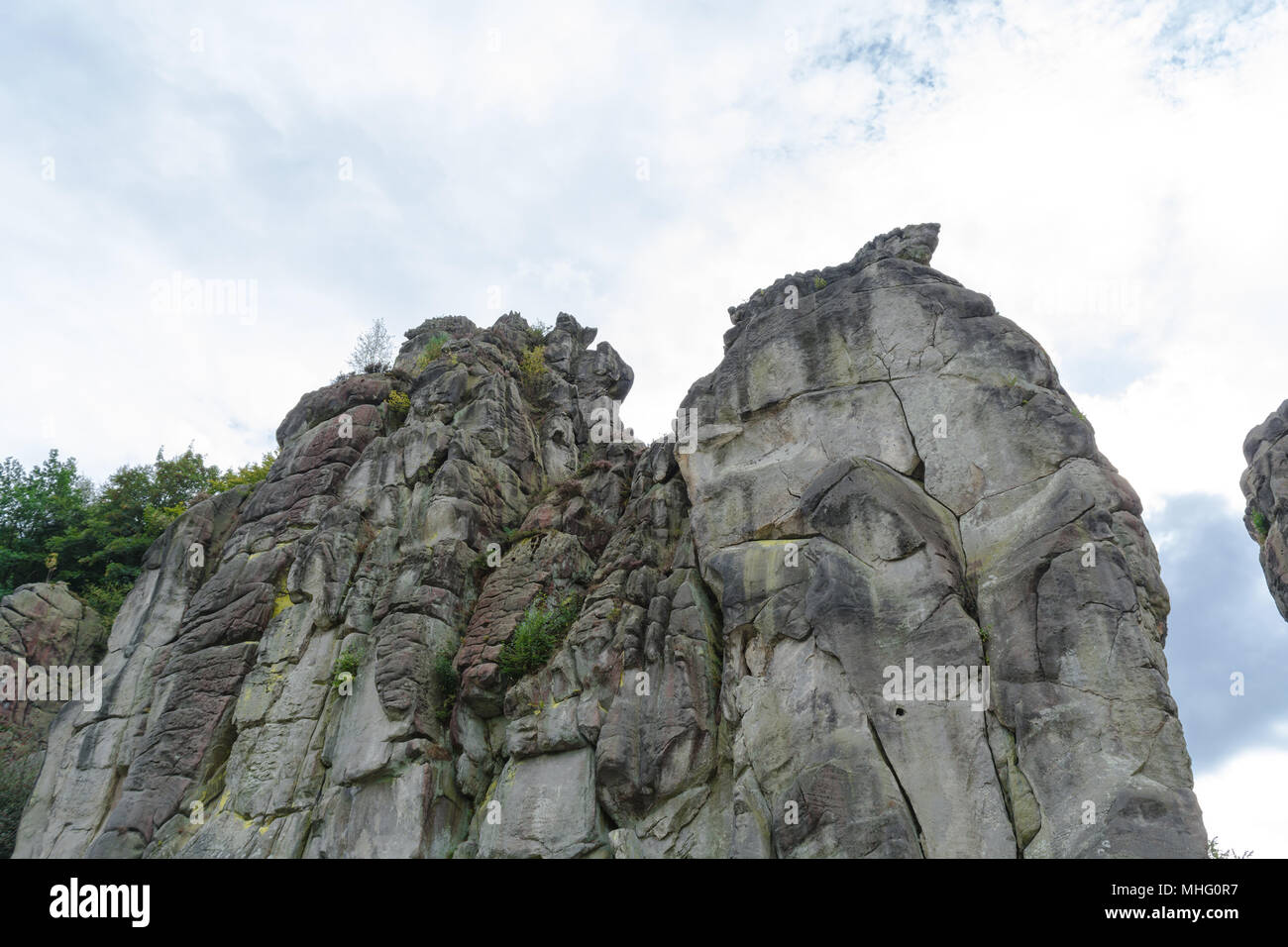 Le Externstone, suppression de la formation de grès dans la forêt de Teutoburg, l'Allemagne, en Rhénanie du Nord-Westphalie Banque D'Images