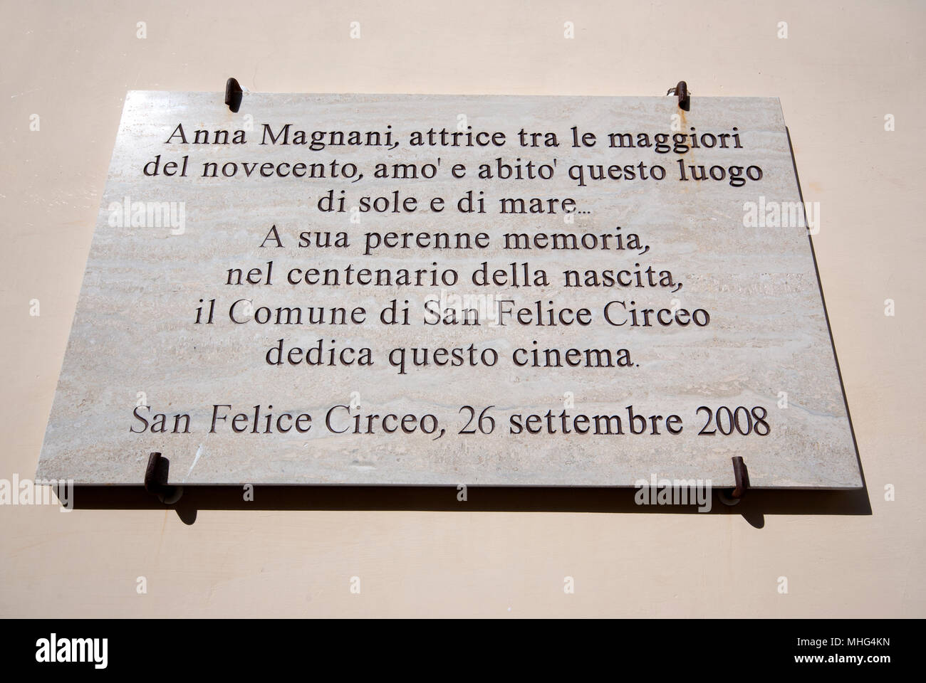 Plaque commémorative de la célèbre Anna Magnani, San Felice Circeo, lazio, Italie Banque D'Images Plaque commémorative de la célèbre Anna Magnani, San Felice Circeo, lazio, Italie Banque D'Images