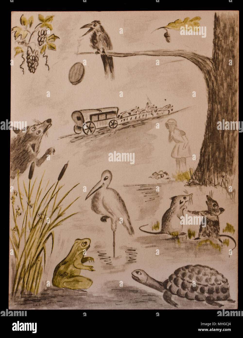 Les personnages de la fable de l'écrivain La Fontaine imprimé sur un carton contenant des timbres, question de 1978 de la poste française Banque D'Images