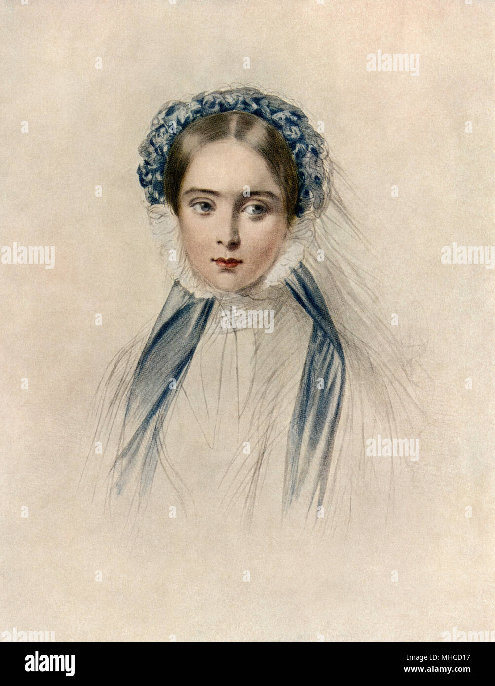 La reine Victoria au début de son règne. L'impression couleur reproduction d'un dessin contemporain Banque D'Images