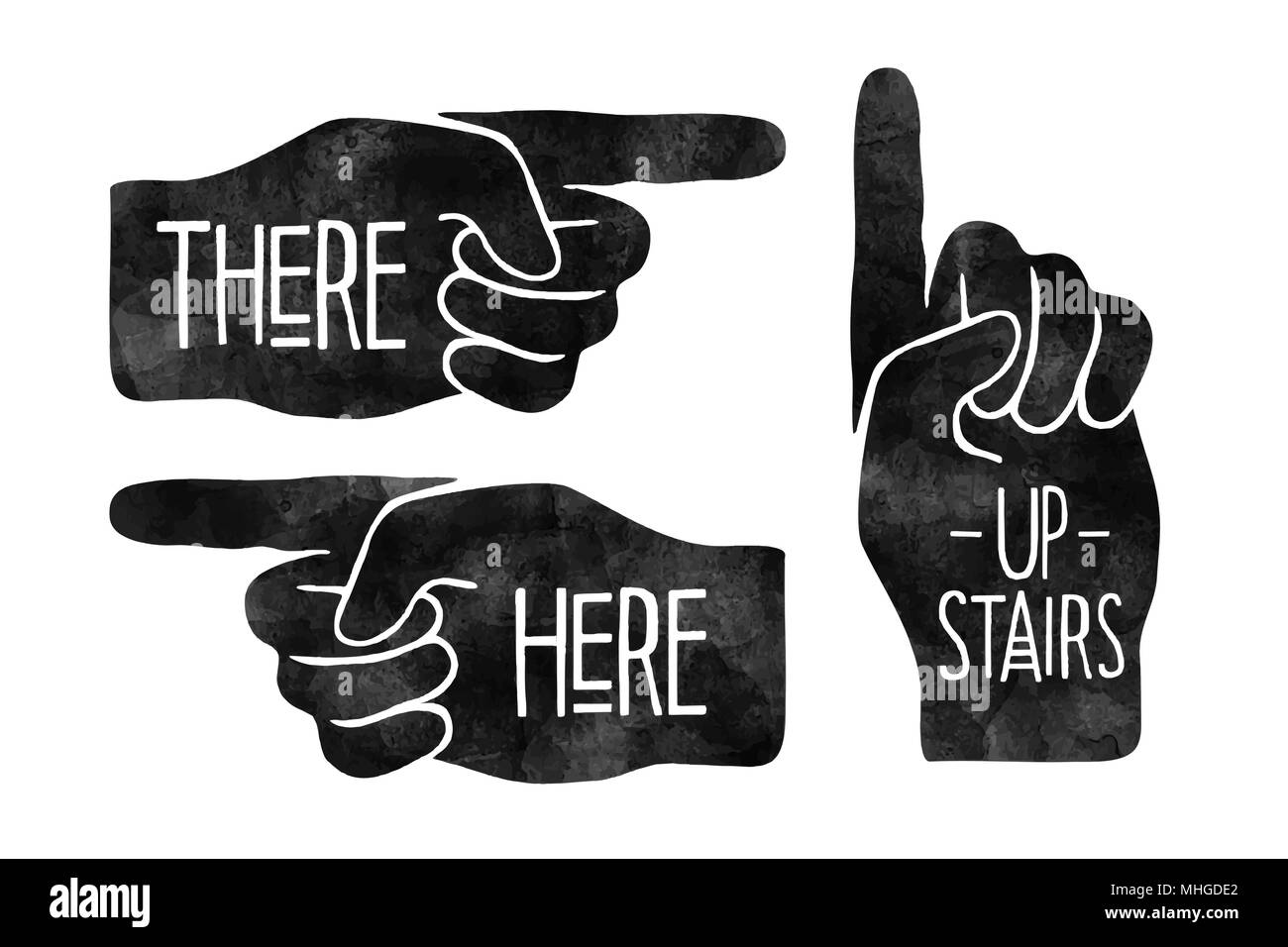 Signes de navigation. Silhouettes main noire avec doigt pointé. Vector Illustration. Illustration de Vecteur