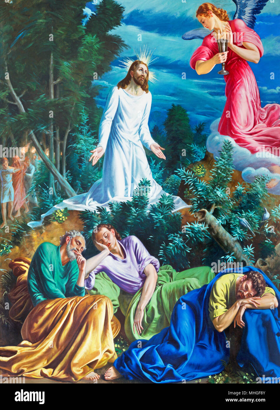 Parme, Italie - 16 avril 2018 : la peinture de la prière de Jésus à Gethsémané jardin à l'église Chiesa di San Vitale par D. Pozzi (1894 - 1946). Banque D'Images