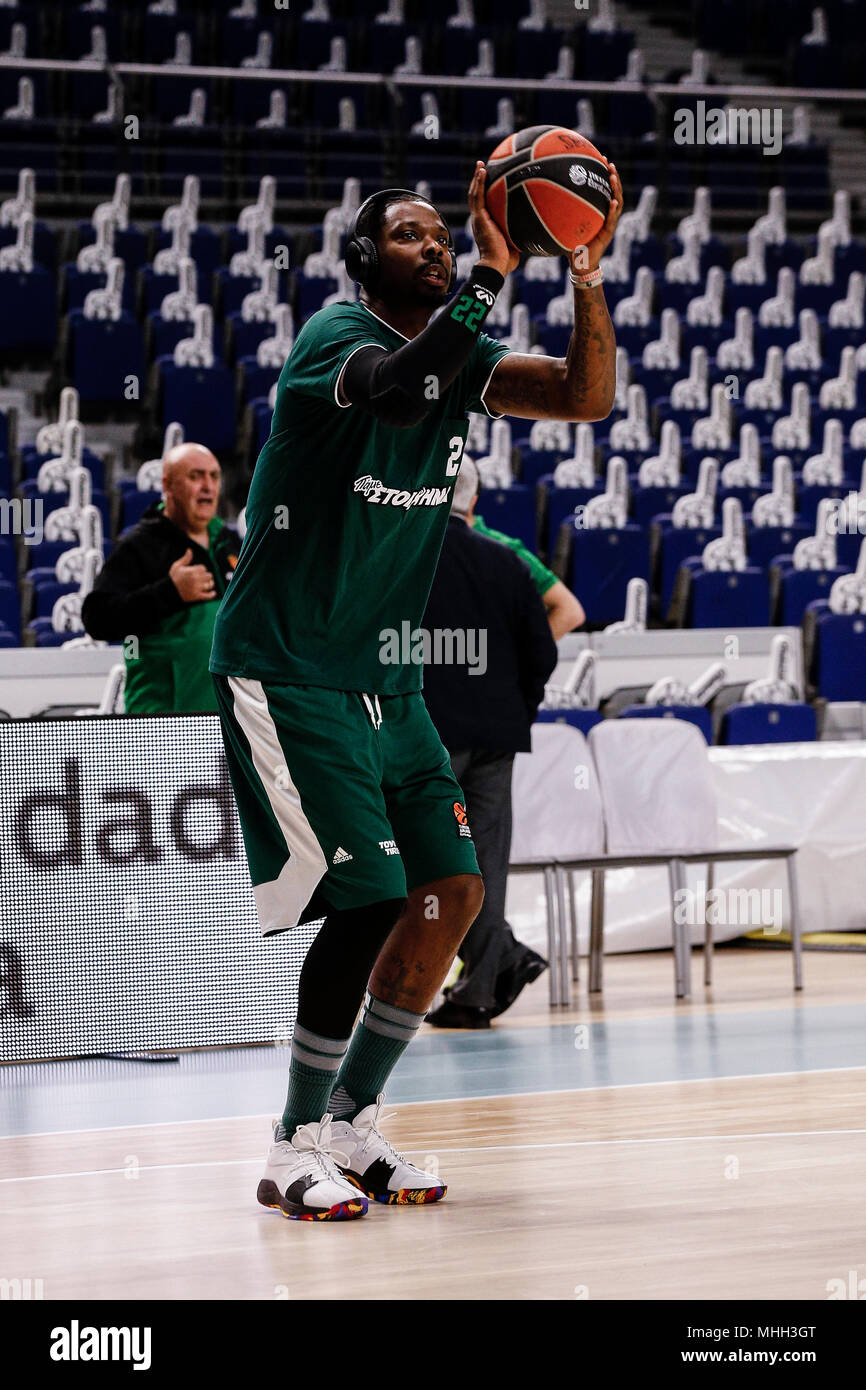 Wizink Centre, Madrid, Espagne. Apr 25, 2018. Turkish Airlines Euroleague Basketball, Real Madrid Baloncesto contre Panathinaikos Athènes superaliments ; Kenny Gabriel (Panathinaikos BC) Pré-match warm-up Crédit : Action Plus Sports/Alamy Live News Banque D'Images