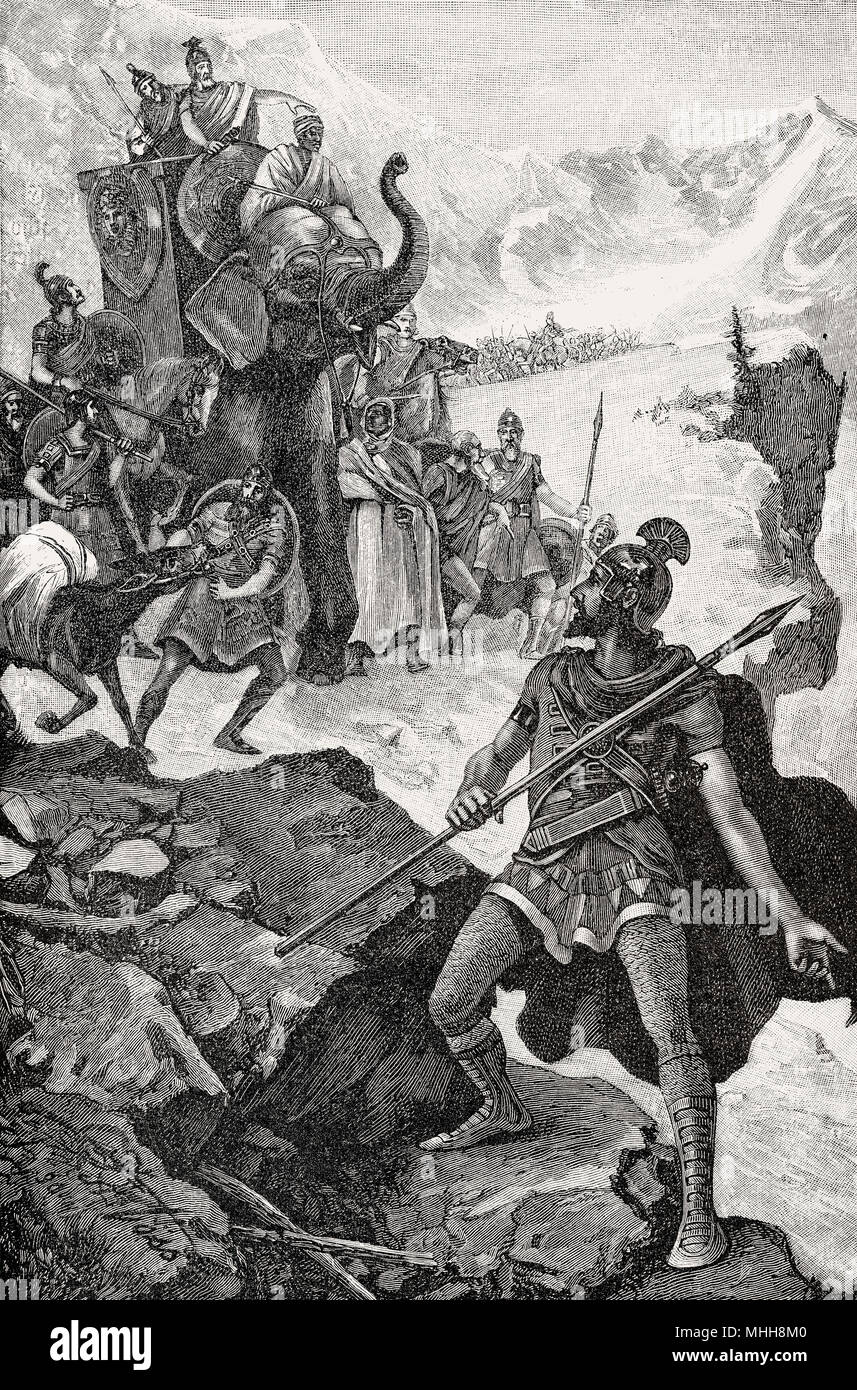 Hannibal Barkas, ch. 246-183 avant J.-C., commandant militaire carthaginoise trekking à travers les Alpes Banque D'Images