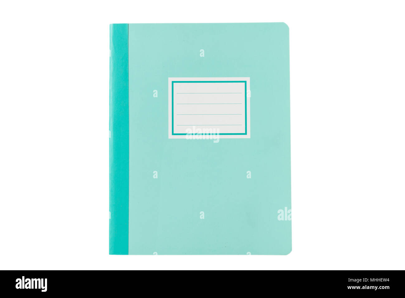 Bleu pastel de l'ordinateur portable de l'école ou de journal, démodé, isolé sur fond blanc, étiquette vierge, de l'espace pour texte, vue d'en haut Banque D'Images