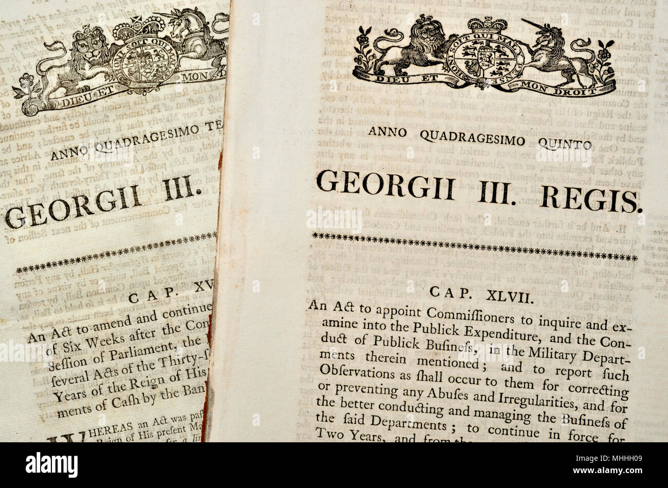 Les actes du Parlement d'origine à partir de 1803 et 1805 (George III) Banque D'Images