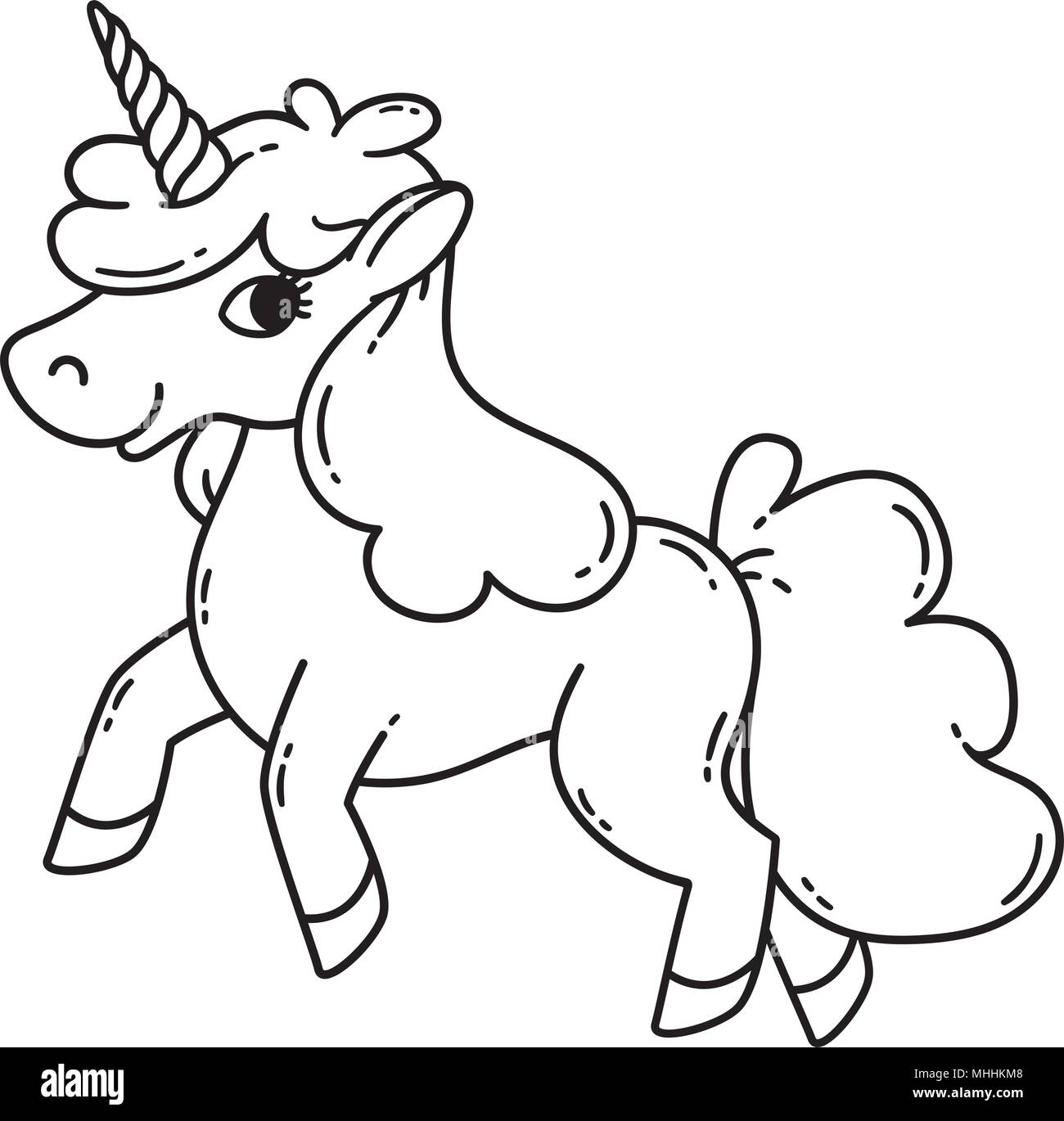 Jolie licorne. Vector illustration isolé sur fond blanc. Coloriages pour les enfants. Carte et shirt design. Illustration de Vecteur