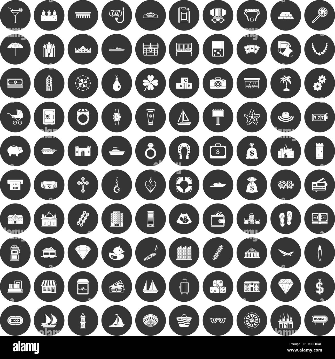 La richesse 100 icons set cercle noir Illustration de Vecteur