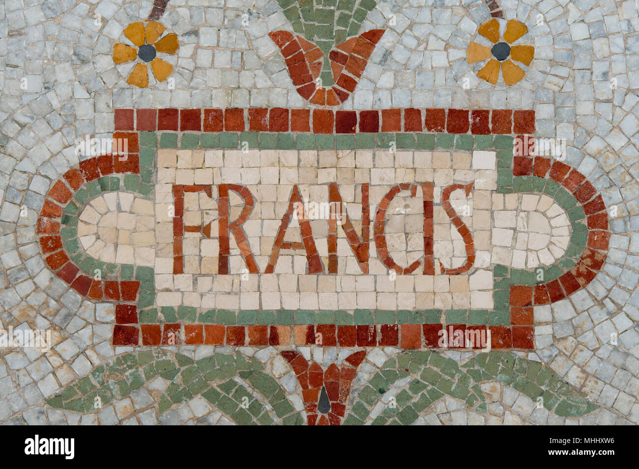 Le pape François en patchwork mosaïque rouge nom Banque D'Images