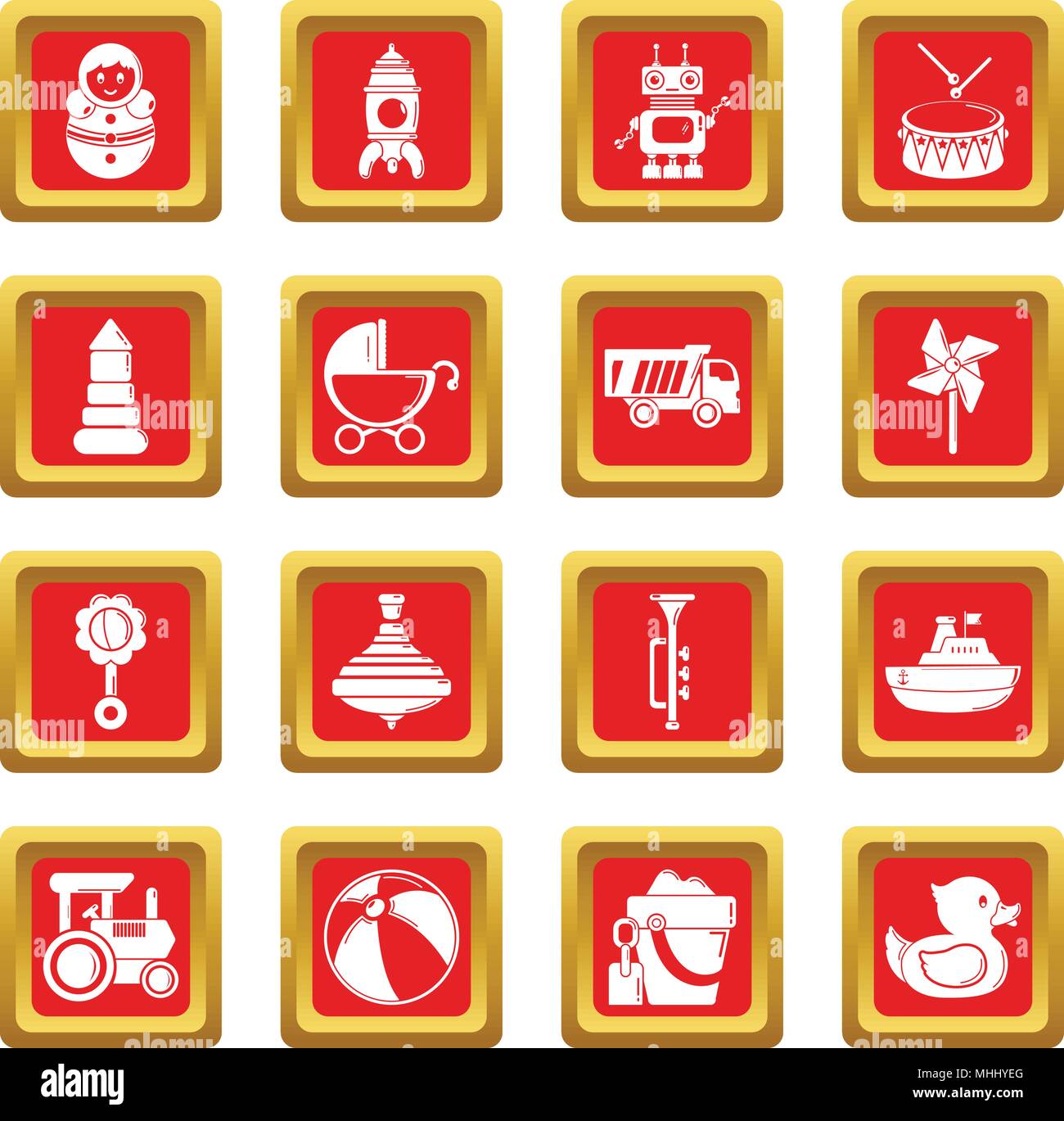 Kids toys icons set carré rouge vector Illustration de Vecteur