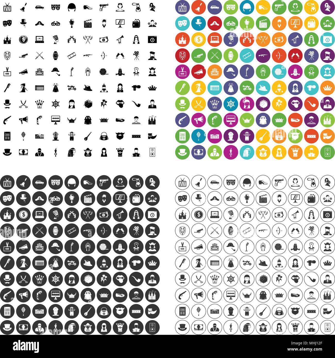 Acteur de cinéma 100 icons set vector variante Illustration de Vecteur