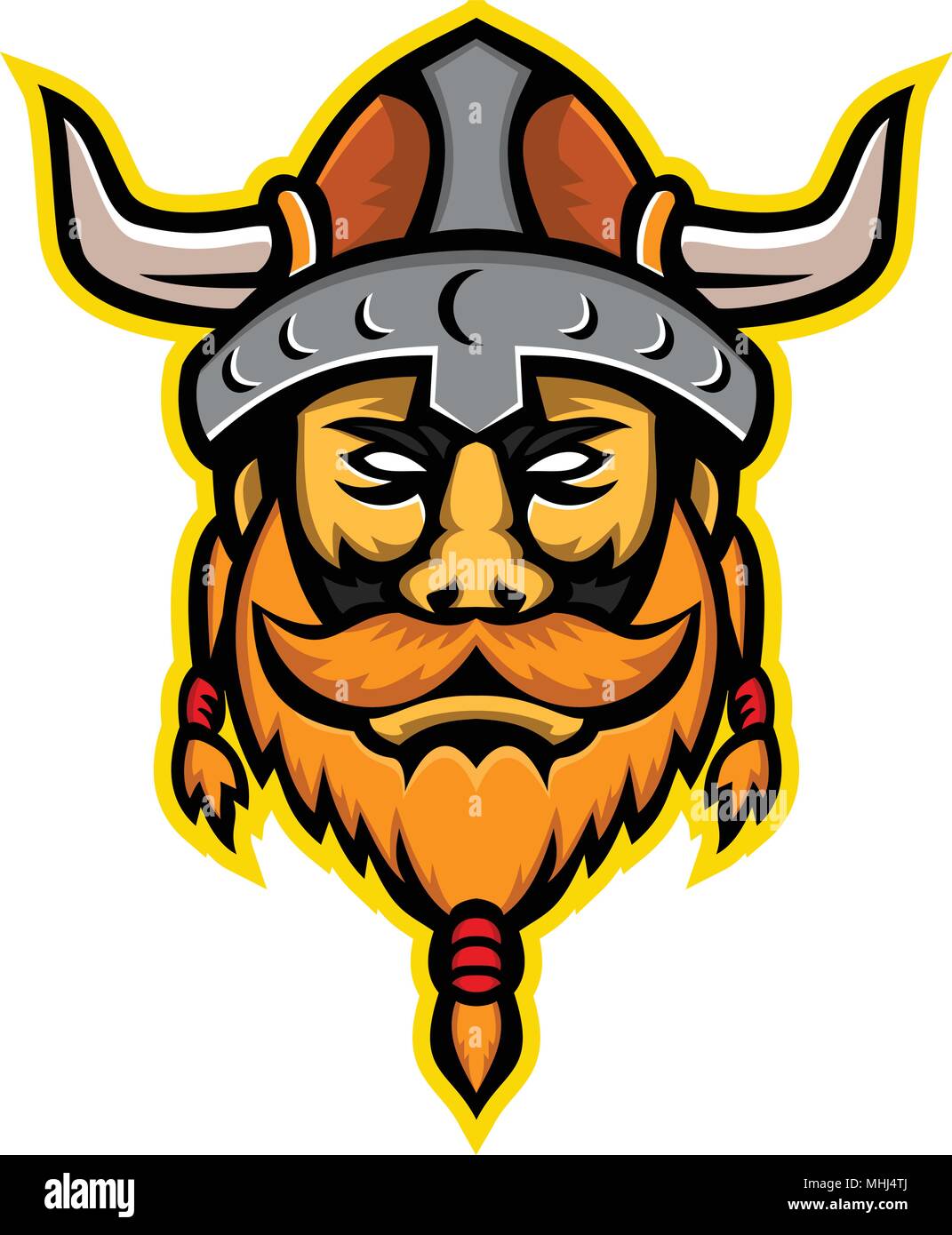 Icône mascotte illustration de tête d'un guerrier viking ou norrois marin vue de l'avant sur fond isolé en style rétro. Illustration de Vecteur
